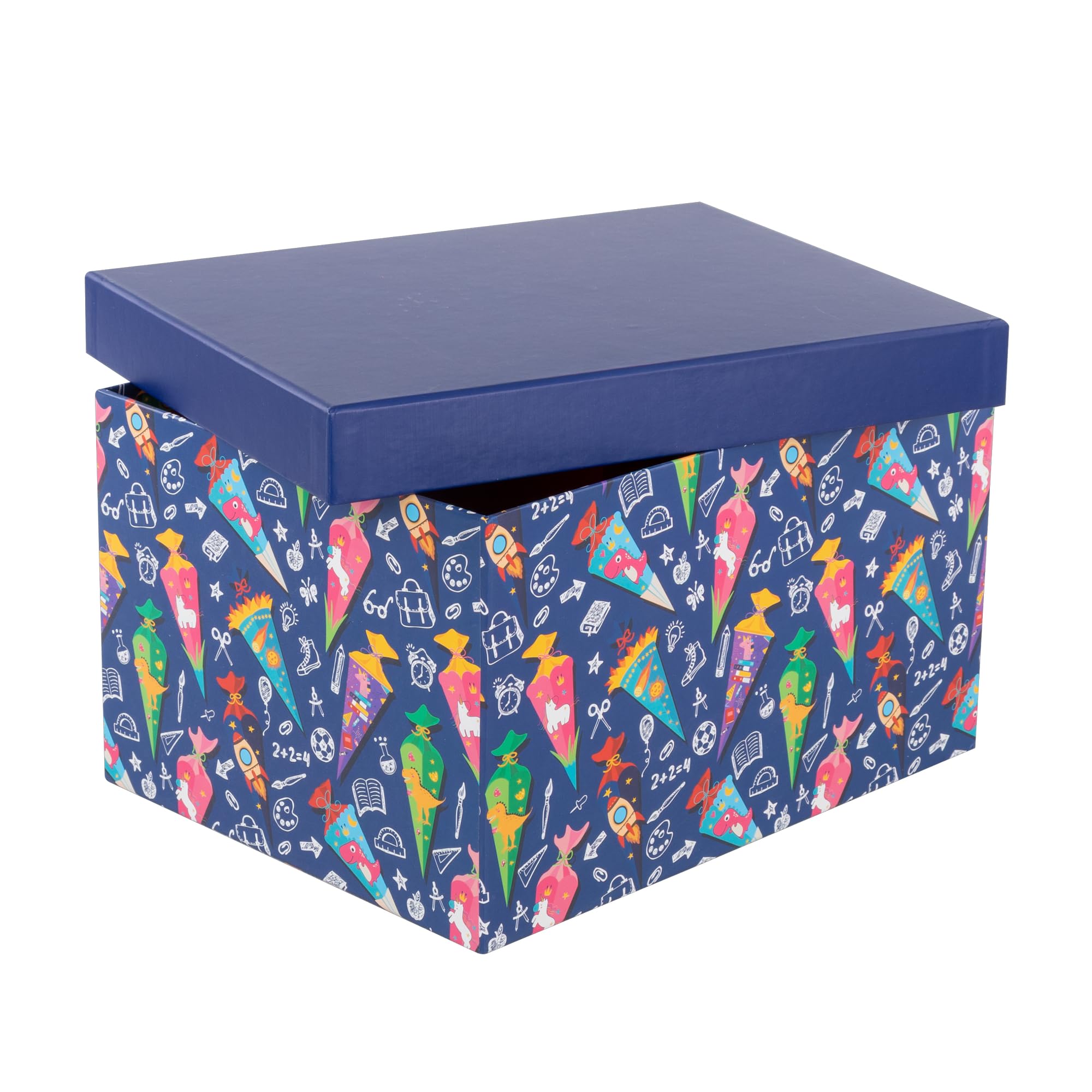 Idena 31918 Gift Box with Lid 31 x 24 x 18 cm Gift Box with Colourful School Cone Motif for Back to School