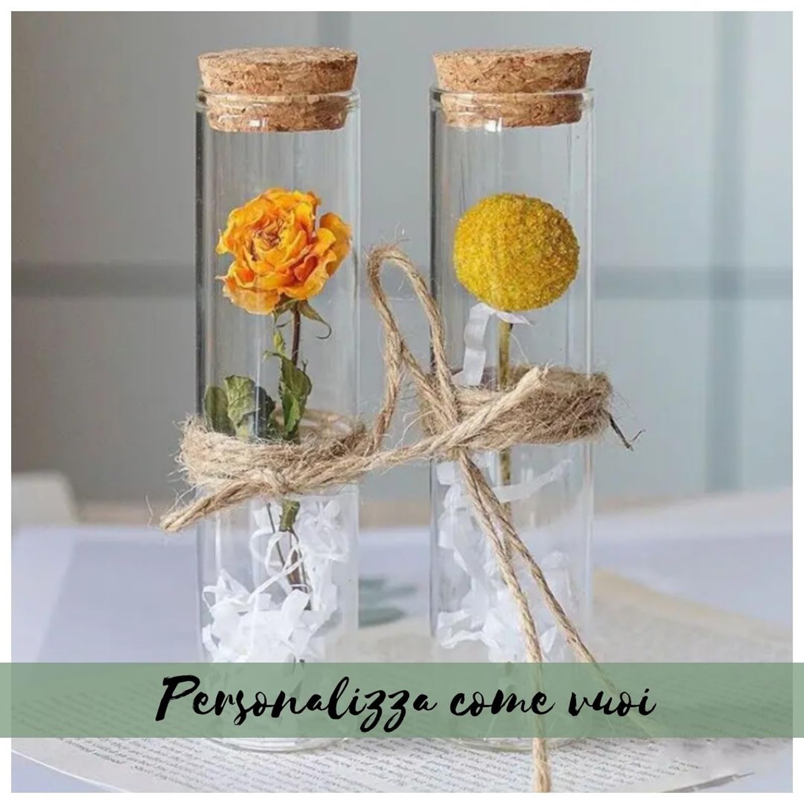 Doni Bomboniere 96 pz Bottigliette in Vetro con Tappo in Sughero h. 10 cm Portaconfetti Modello Provetta Eventi Anniversario Matrimonio Battesimo Laurea Nascita Party Regalo Gadget