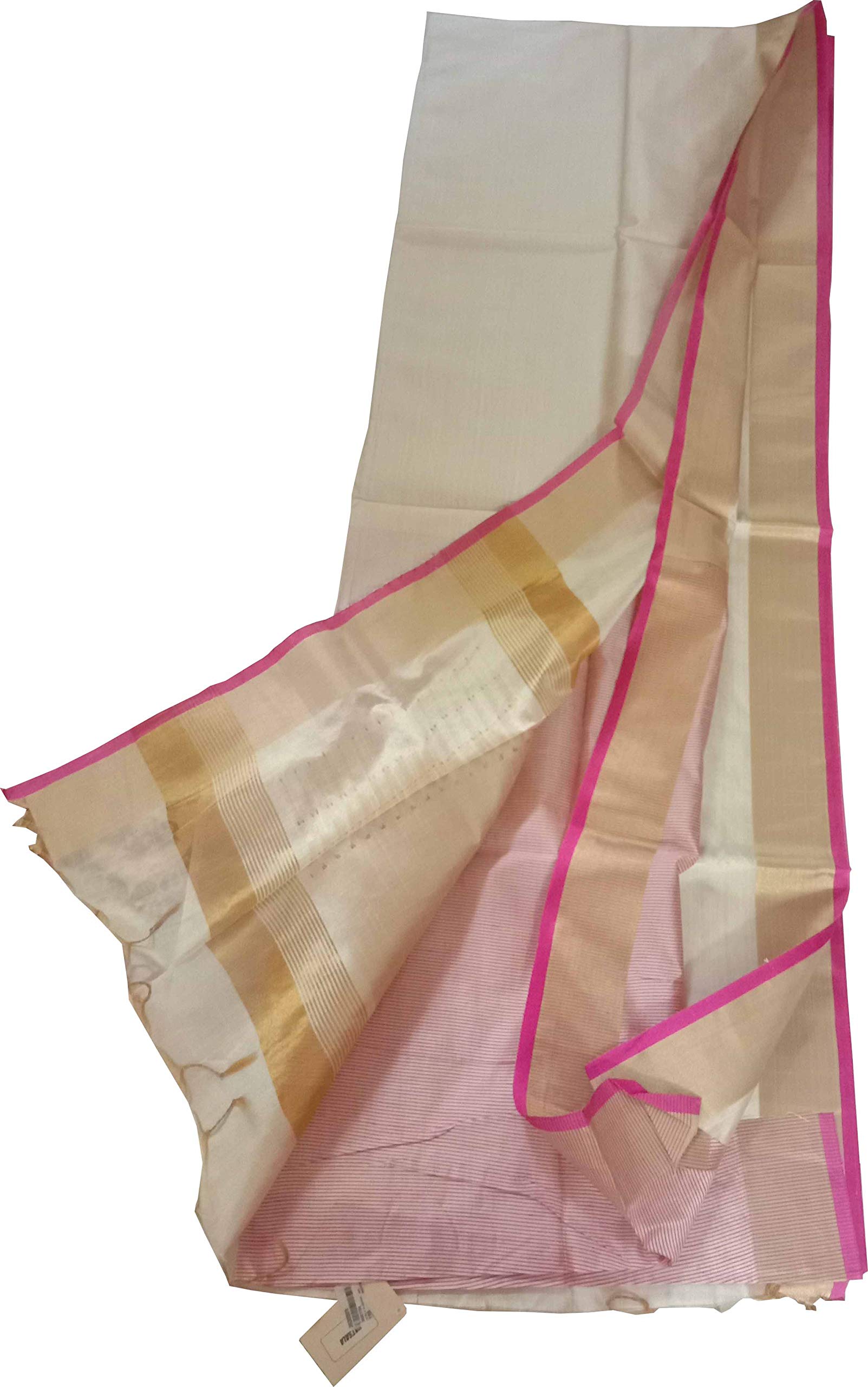 Avanthika Fashions pure Silk Saree cream and pink combination. Very beautiful and attractive. Strip woven designed blouse piece.