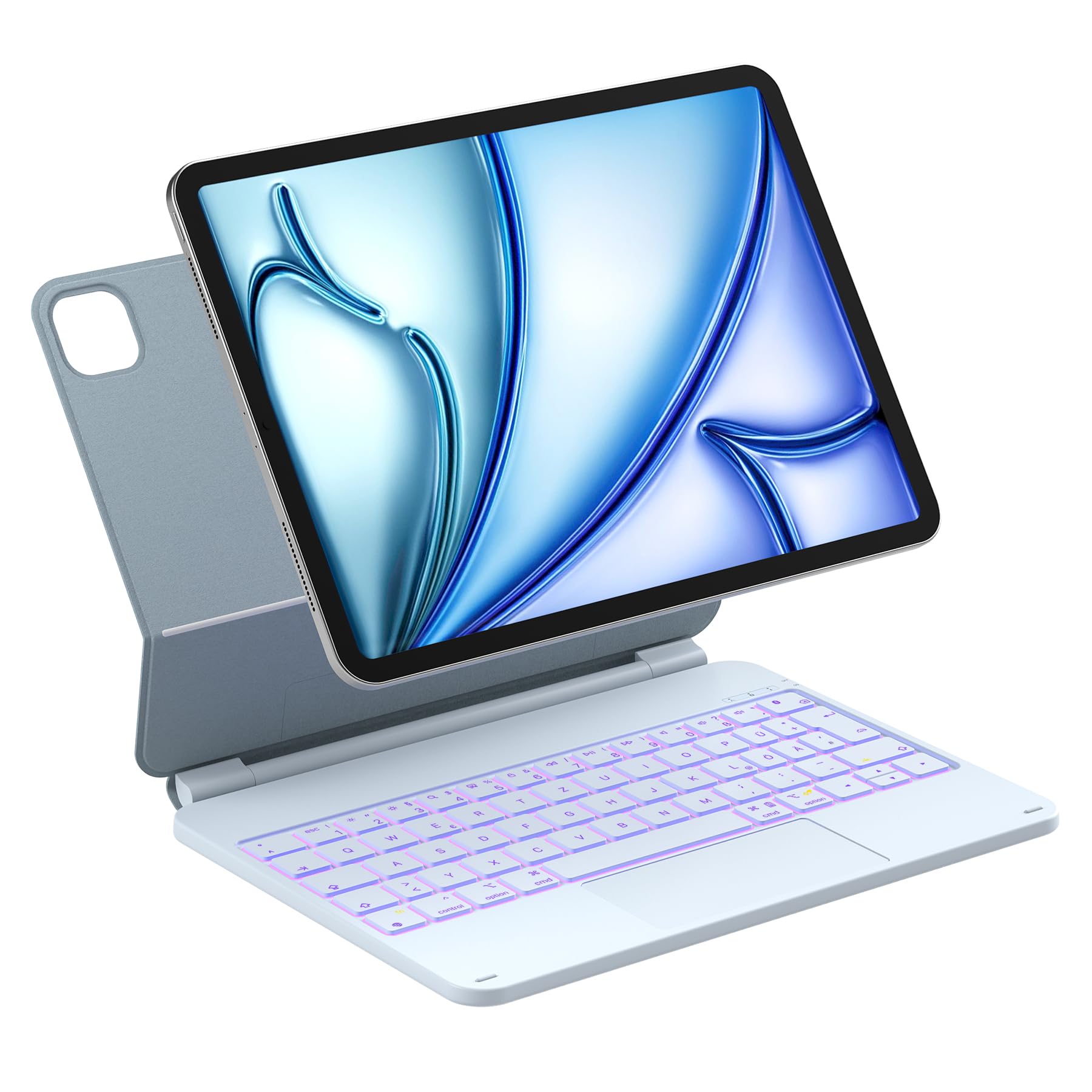 Inateck NeoMagic Magnetische Tastatur Hülle für iPad Air 11 Zoll M3/M2 (2025/2024),Air 5/4,Magic Keyboard für iPad Pro 11 Zoll 4/3/2/1, Freitragender Ständer, 7-Farbige Hintergrundbeleuchtung,KB09119