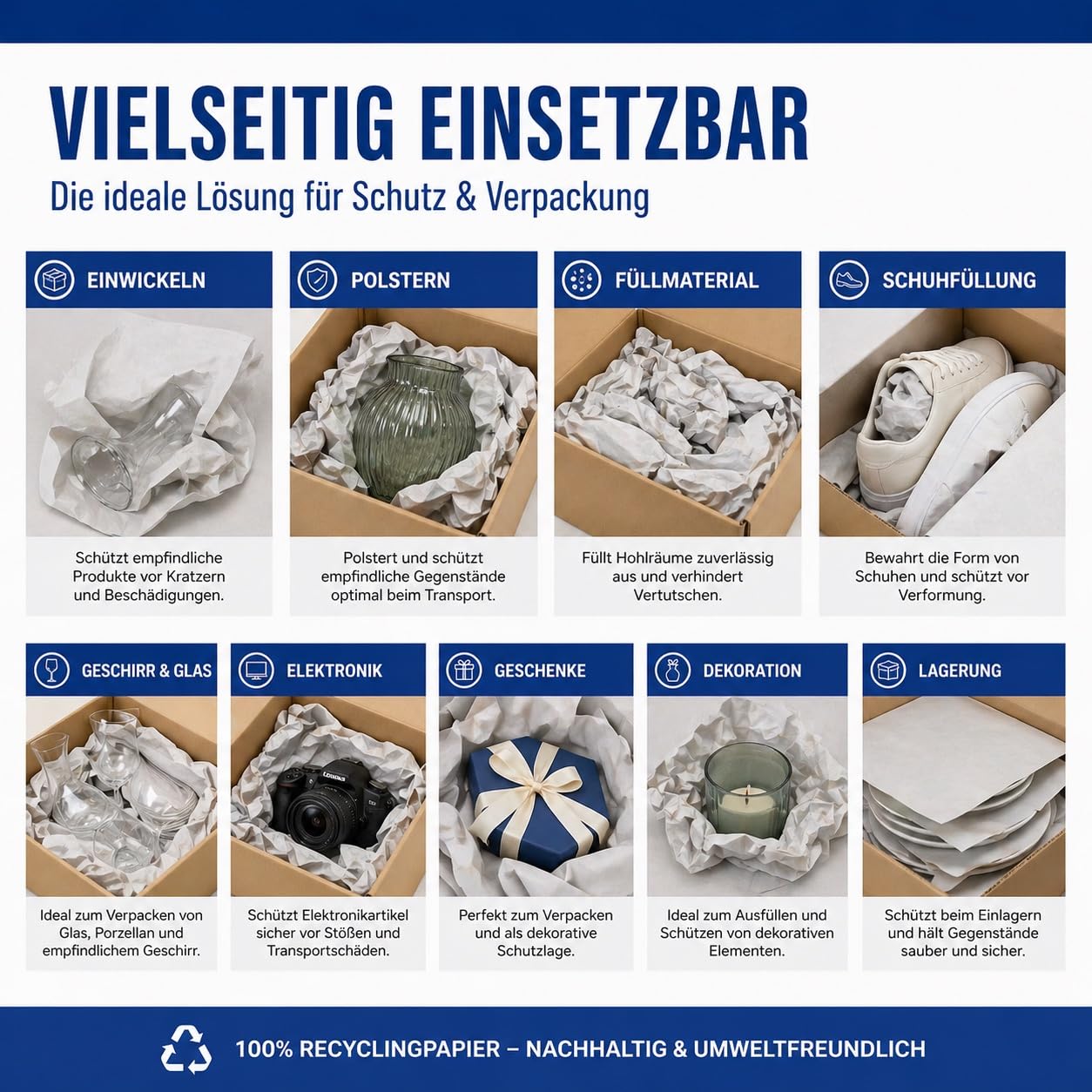 Packseide Packpapier Einschlagpapier 10kg 50x75cm 28g/m² Umzug Geschirr - nachhaltiges Knüllpapier Stopfpapier Verpackungsmaterial Einwickeln - 10 kg
