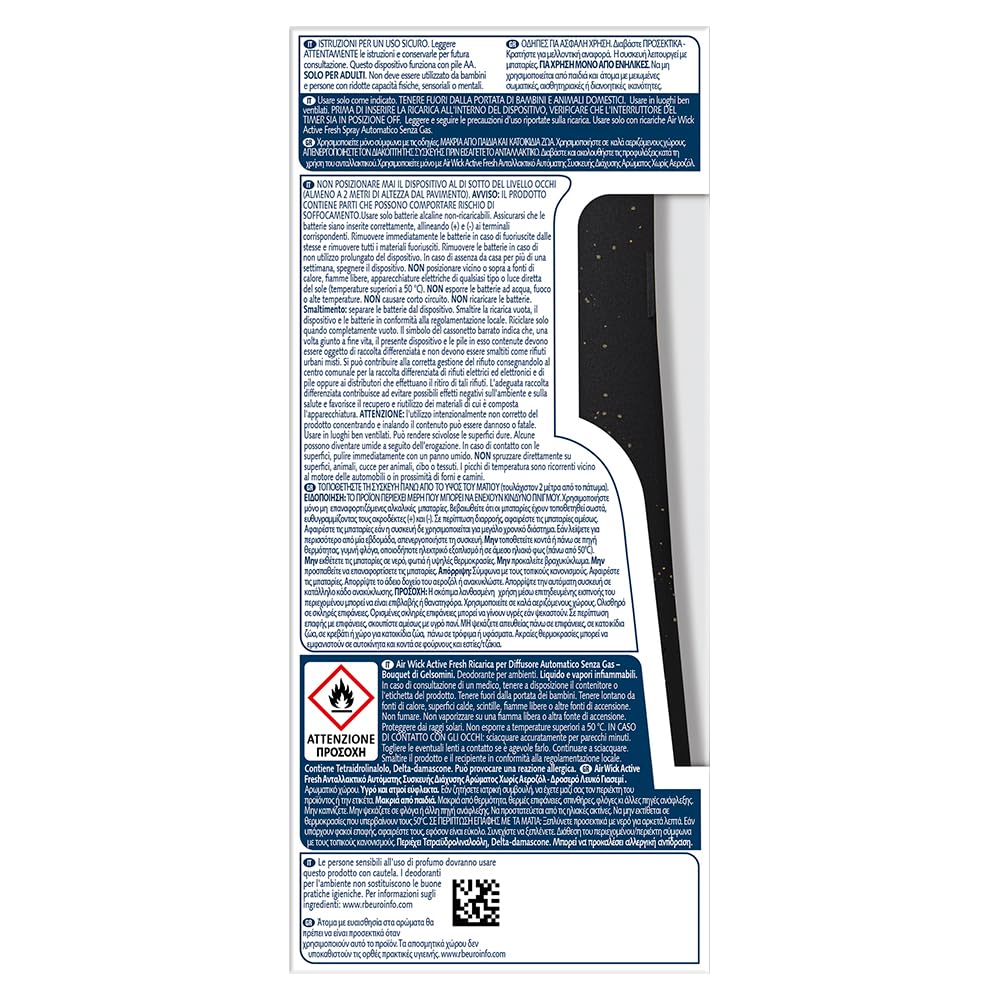 Airwick Active Fresh Deodorante per Ambienti, Confezione con 1 Diffusore Automatico senza gas, 1 Ricarica alla Fragranza Vaniglia e Caprifoglio 228ml, 2 Pile AA, Neutralizza Odori 24/7