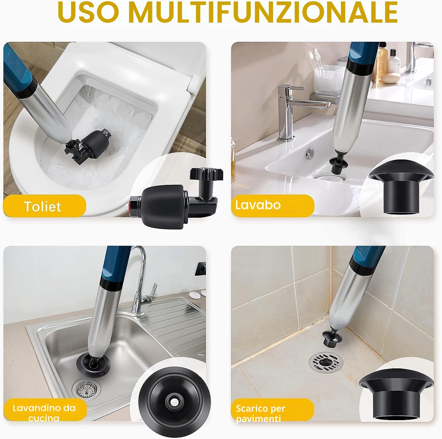 Stura wc,stura water,pompa stura scarichi wc a pressione, pistola stura wc, stantuffo per WC,stura lavandini e scarichi,sblocco lavandino da cucina e bagni/bidet (blu)