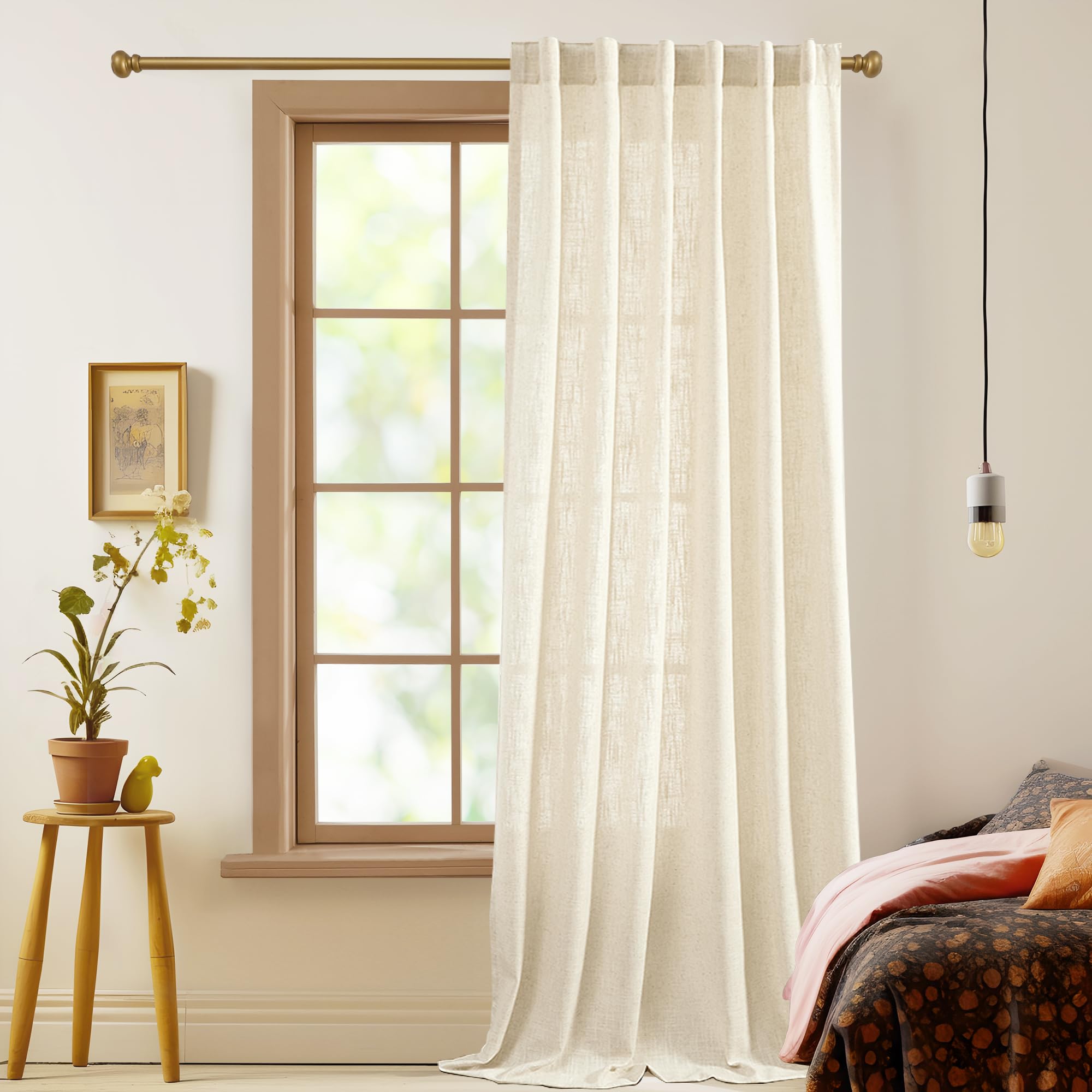 Rideaux transparents en faux lin rideaux de salon de 132cm et voilage de chambre