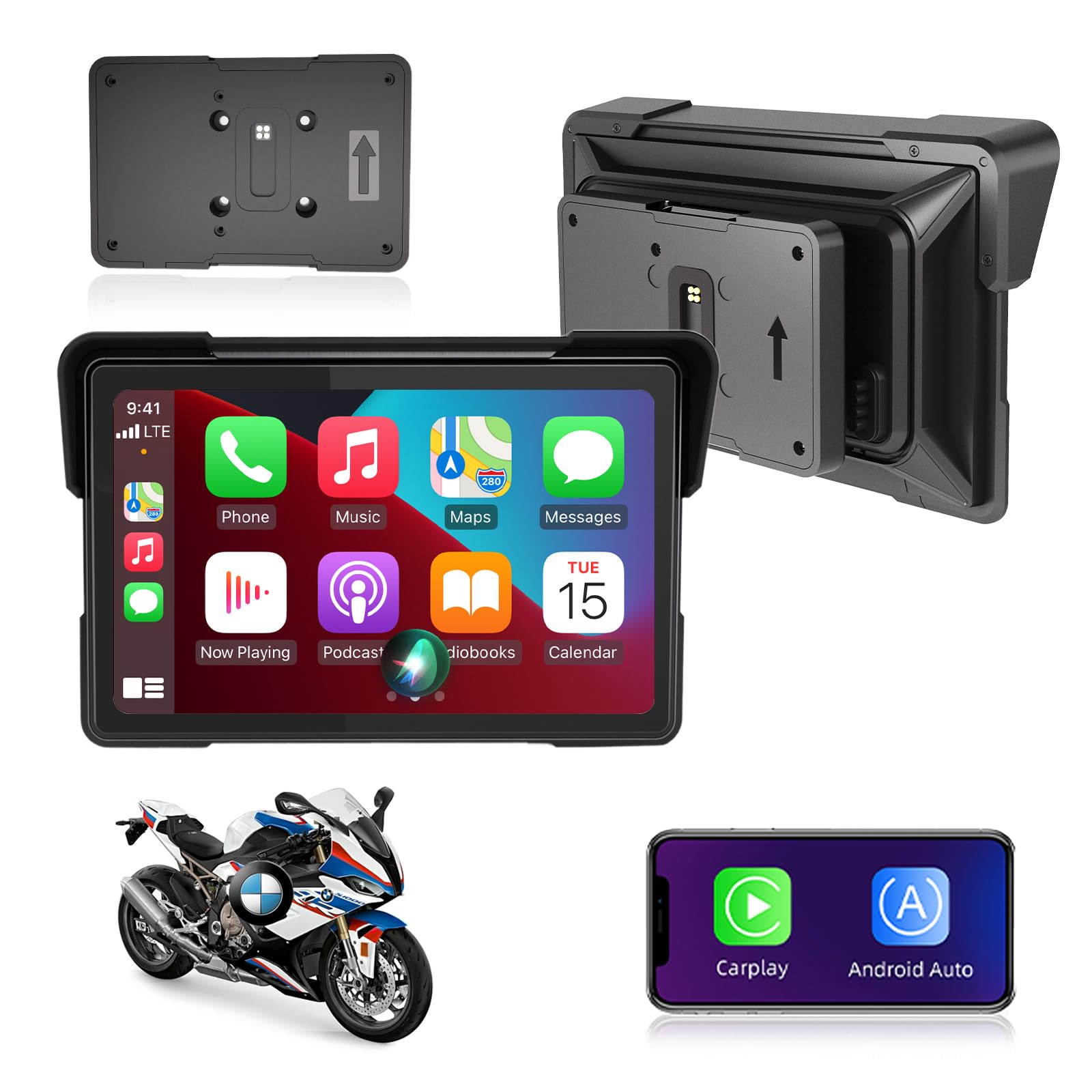 Jansite Carplay Moto per BMW Moto 7 Pollici Navigatore Moto Schermo Assistenza Senza Fili CarPlay e Android Auto, Navigatore per Mo.to con Bluetooth, IP67 Impermeabile, Navigazione GPS Siri/Goo-gle