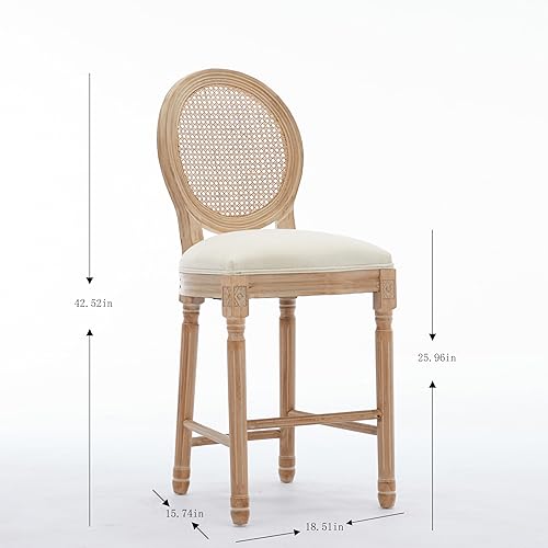 Miniatura 2 de Juego de 2 sillas de comedor con marco de madera maciza de lino y respaldo de ratán, juego de 2 para comedor, cocina, sala de estar, dormitorio y