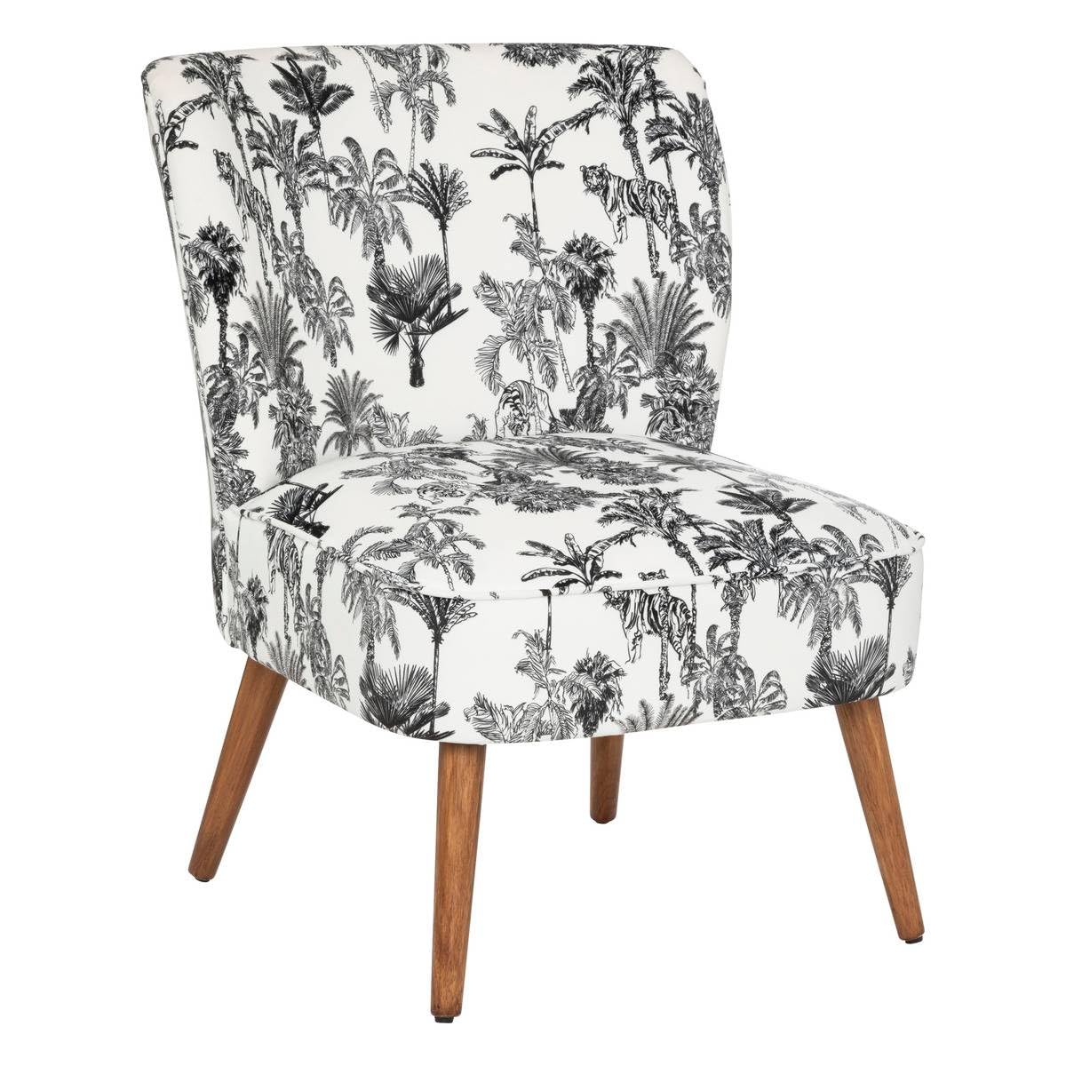 Fauteuil en Bois et Tissu imprimé Noir & Blanc - Atmosphera