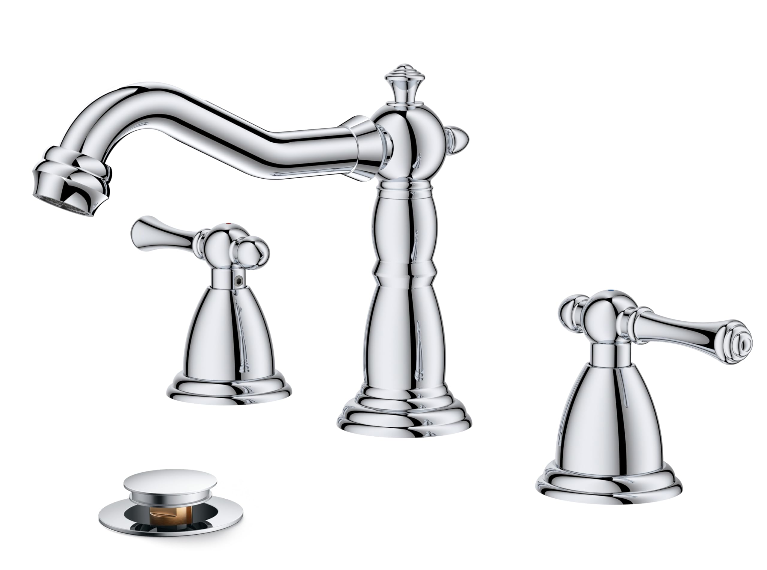 FORIOUS Bathroom Sink Faucet 3 Holes, 2 Handle Faucet for Bathroom Sink with Pop-Up Drain and Water Supplies for Commercial, Vanity, Lavatory, Restroom, Farmhouse (Chrome)