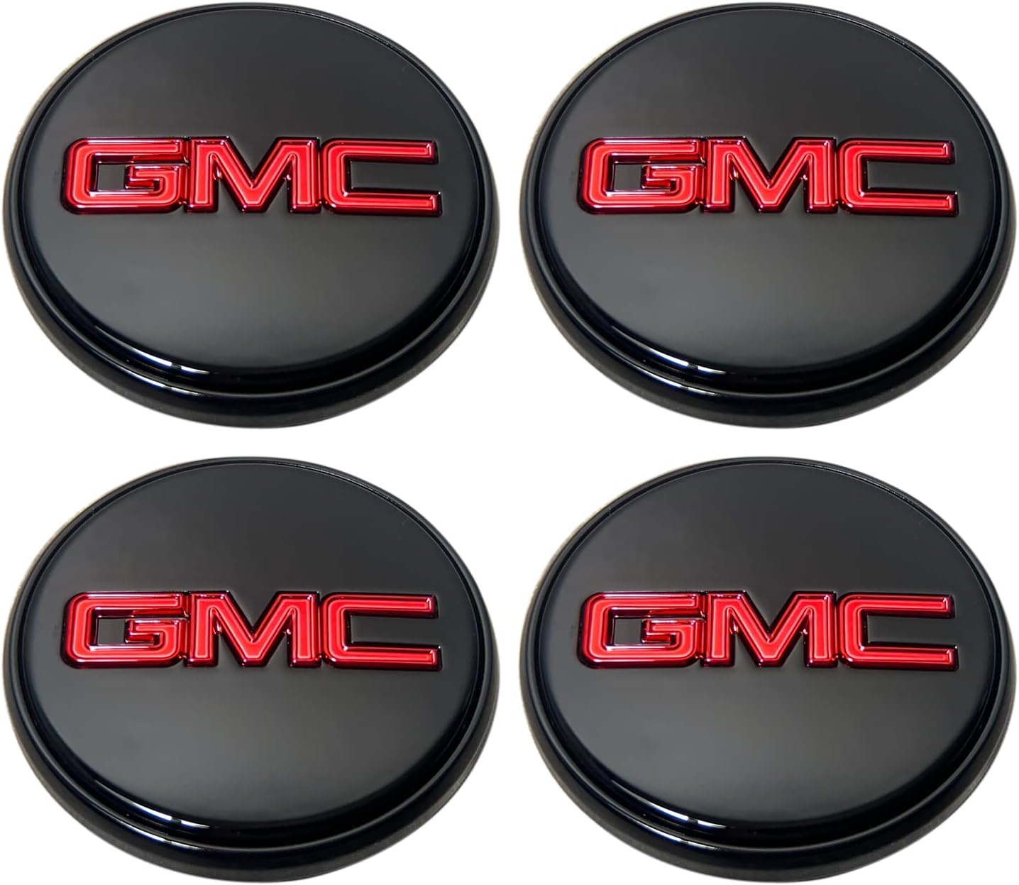 Illuminated GMC Wheel Center Cap,4pcs,83mm(3.2") (2014-22), Red Logo with Black