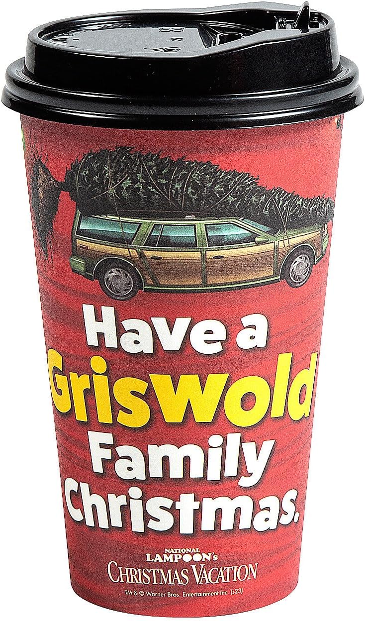 16 oz. National Lampoon's Christmas Vacation Disposable Coffee Cups with Lids - 12 Count