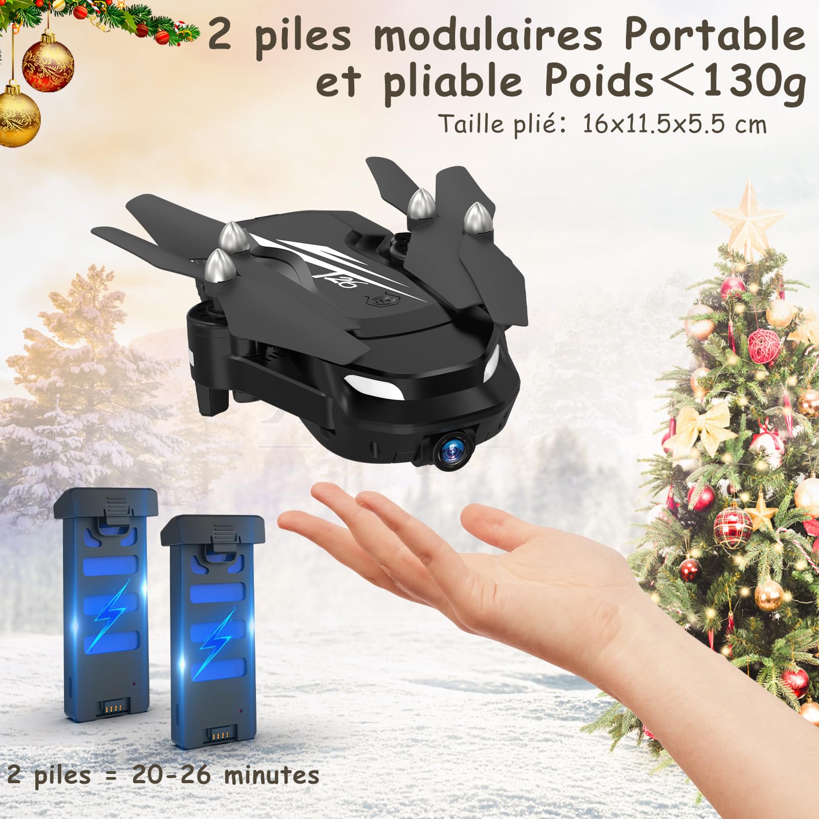 Wipkviey T6 drone avec camera HD 1080P - Avec vidéo en direct WiFi, maintien de l'altitude, Flip