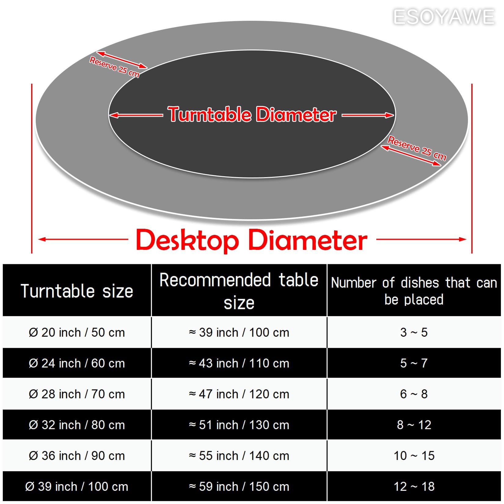 ESOYAWE Lazy Susan Piatto Girevole in Legno da Tavolo da Pranzo, 50 60 70 80 90 100 Cm Tondo Supporti Girevoli da Piano Tavolo, Piatto da Portata Girevole, per Ristorante, Hotel, Cucina, Casa