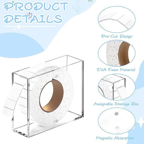 Miniatura 3 de Cintas de Espuma de Doble Cara Cuadradas 0.75 X 0.5 Cintas Adhesivas de Espuma Pre Cortadas en Rollo con Caja de Almacenamiento Acrílica Cinta de
