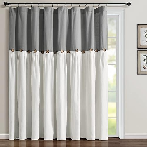 Lush Decor - Cortinas de lino con botones de estilo granja, panel individual, diseño plisado de dos tonos de 100 pulgadas de ancho x 84 pulgadas de