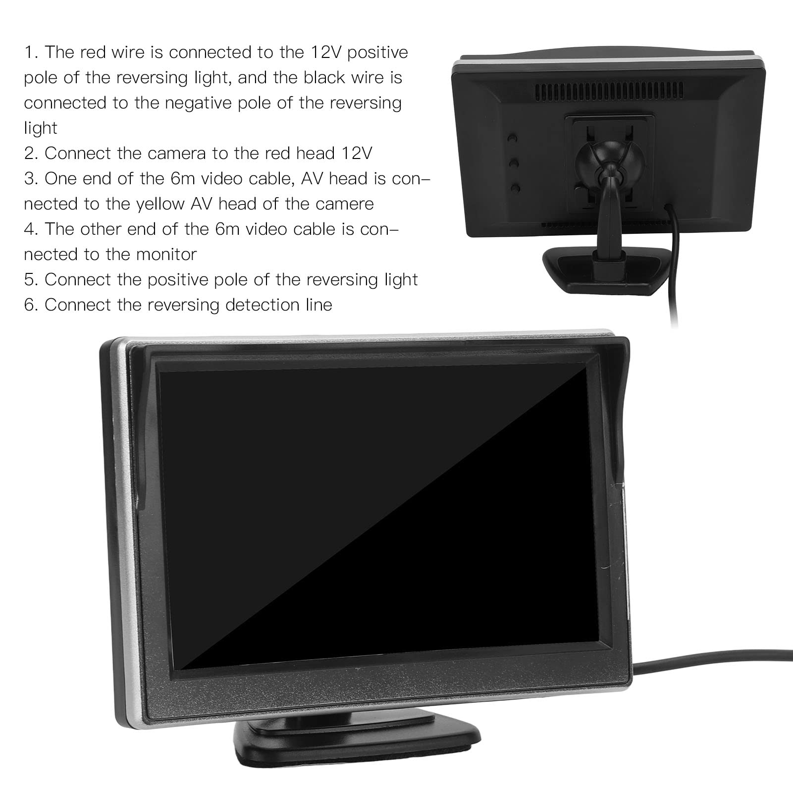 Zestaw Systemowy Kamery Cofania, 5-calowy Monitor Cofania Clear Screen O Wysokiej Rozdzielczości Z Uchwytem Na Przyssawkę, Odporny Na Warunki Pogodowe I Szerokokątny Monitor Wsteczny(B)