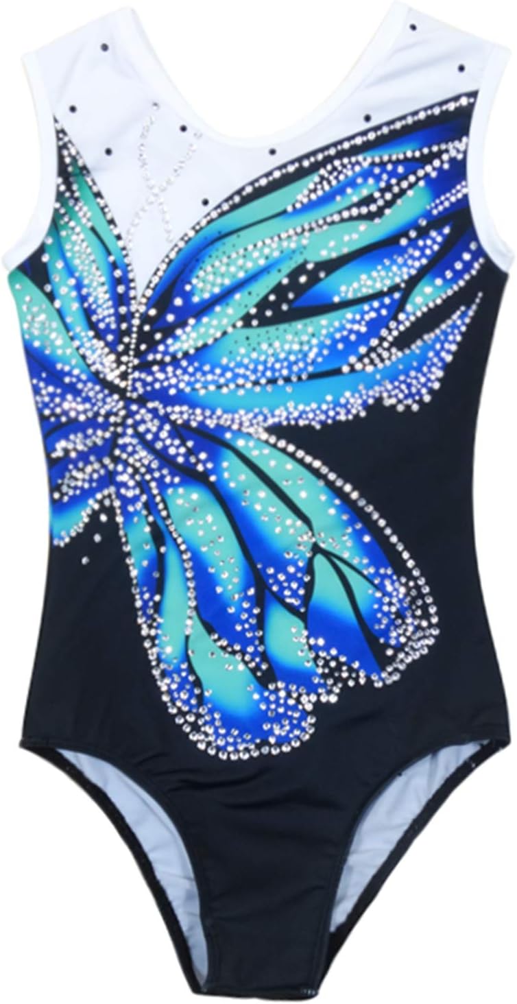 LIUHUO Rhythmic Gymnastics Leotards Girls Kids Butterfly Rhinestones Women Dance Unitards