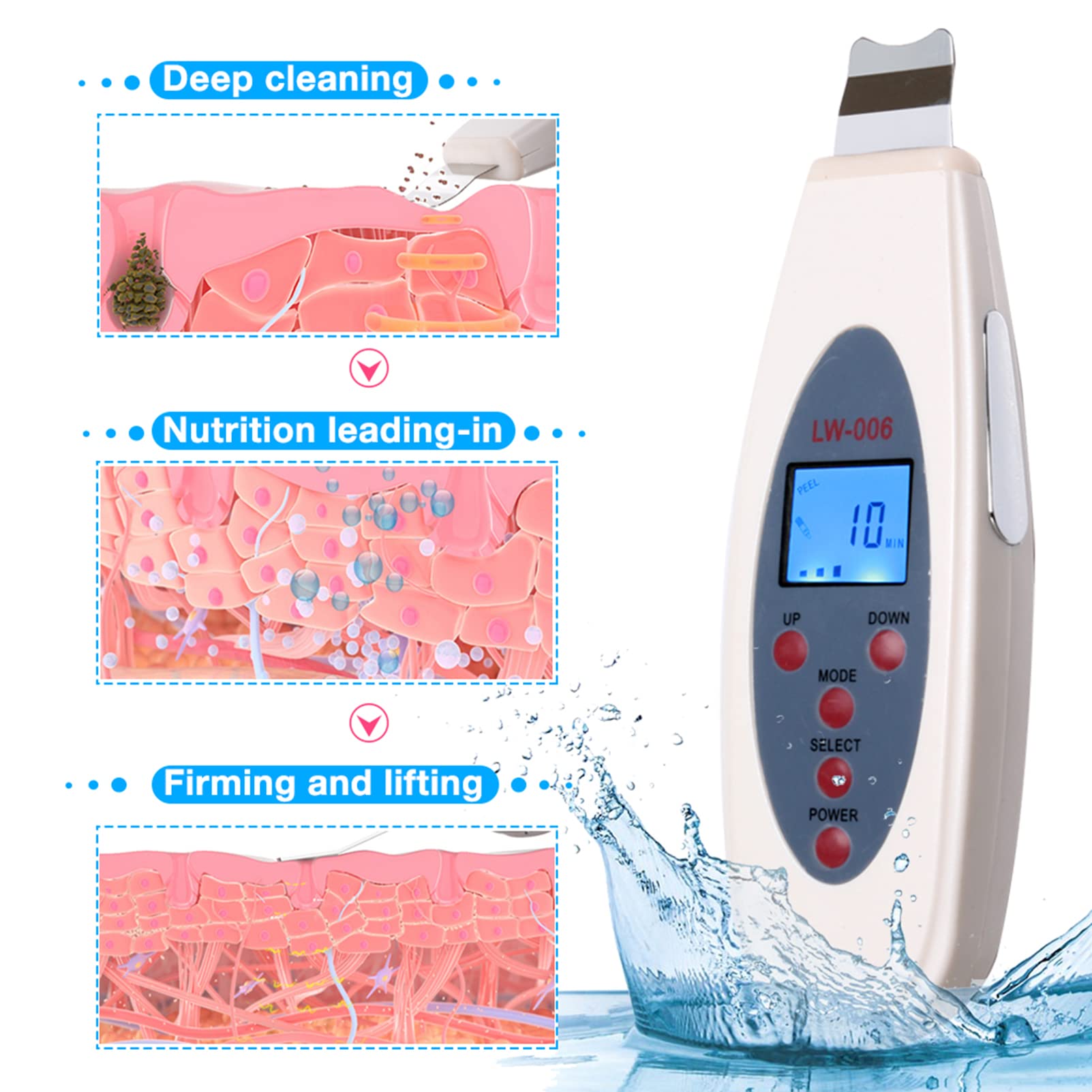 Scrubber Ad Ultrasuoni per La Pelle, Macchina per La Pulizia Profonda della Scrubber Ad Ultrasuoni con Display a LED, Macchina per L'ascensore della Pelle del Viso con Pala Sbucciata