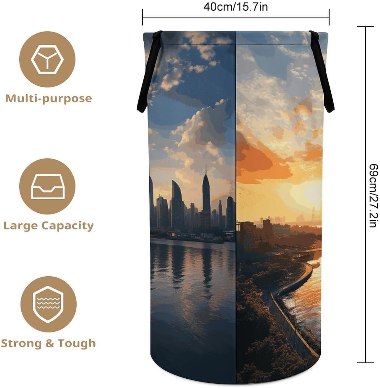 New York in The Sunset Laundry Basket Waterproof And Moisture-Proof Storage Bins Collapsible Round Laundry Hamper Perfect for Toys, Clothes And Sundries