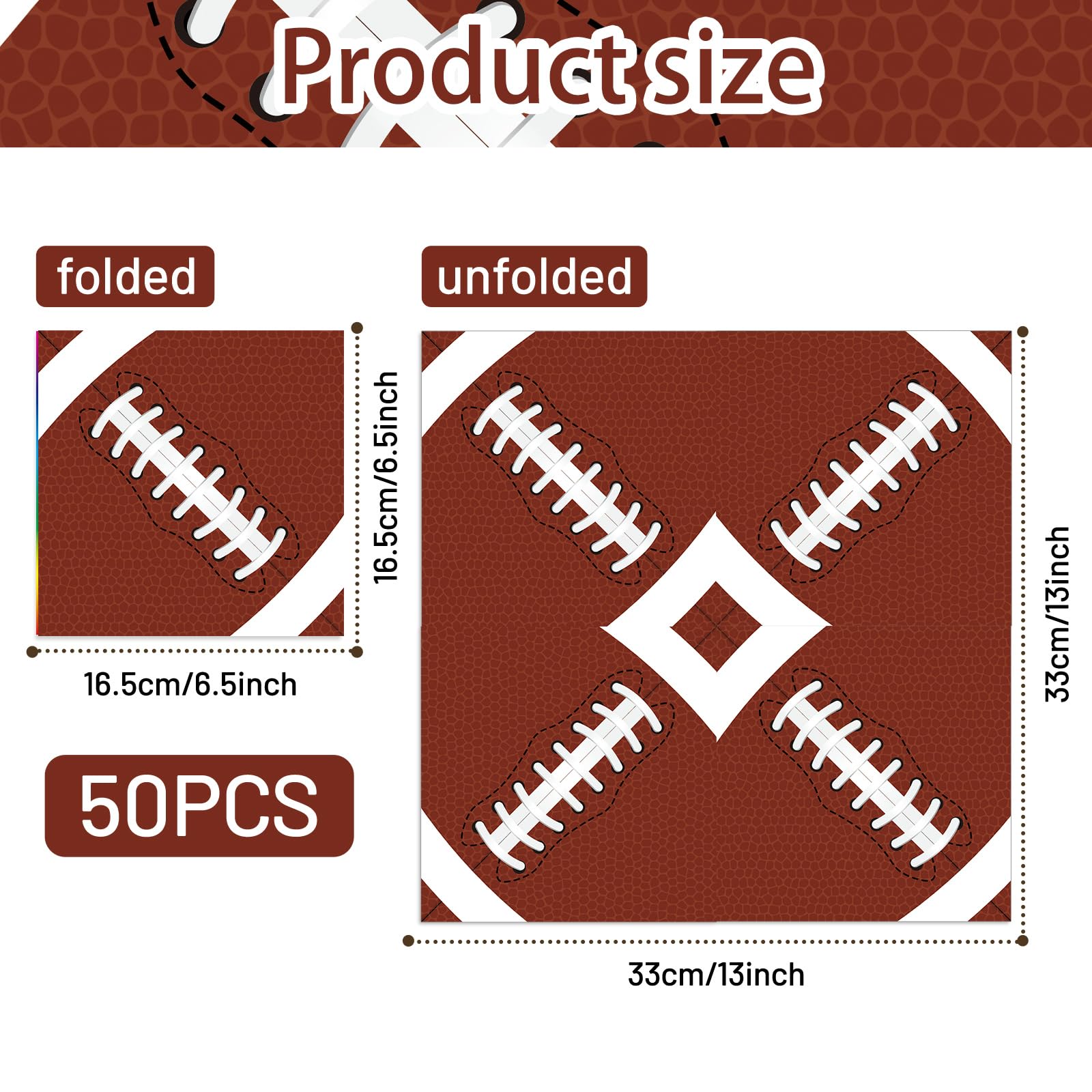 Pack of 50, Football Paper Napkins, Brown Disposable Cocktail Napkins for Sports Football Game Events Supplies Birthday Party Decorations, 13x13 Inches Unfolded