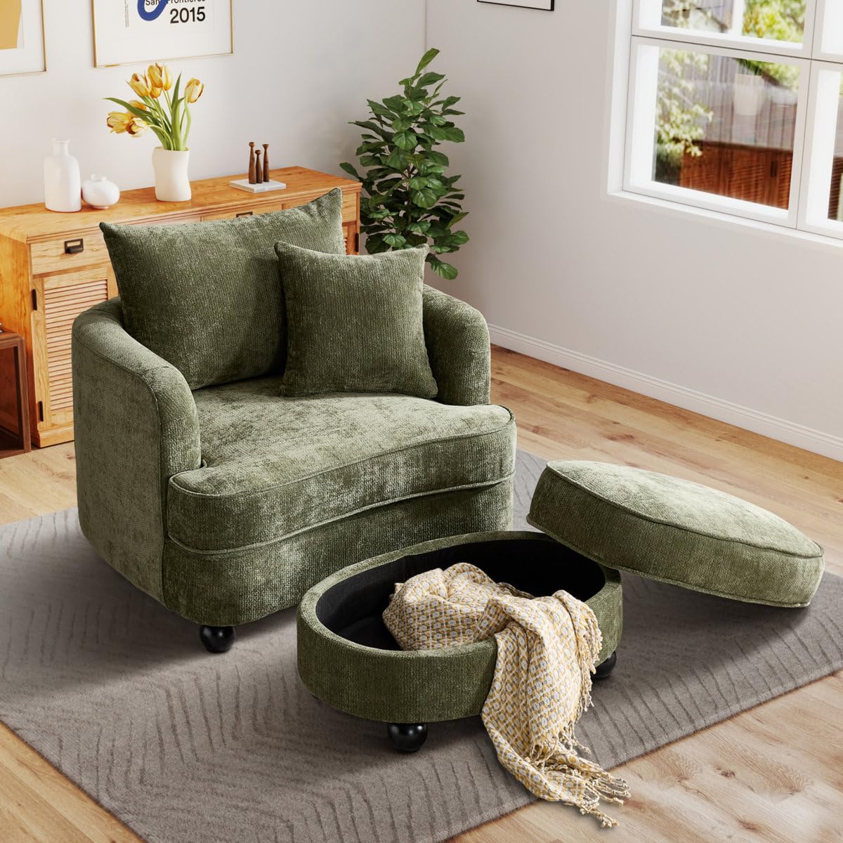 Zeba 55" Oversized Accent Chair with Storage Ottoman, Upholstered Deep Seat Lounge Chair, Modern Living Room Chair for Comfort & Style (Green)-image-44
