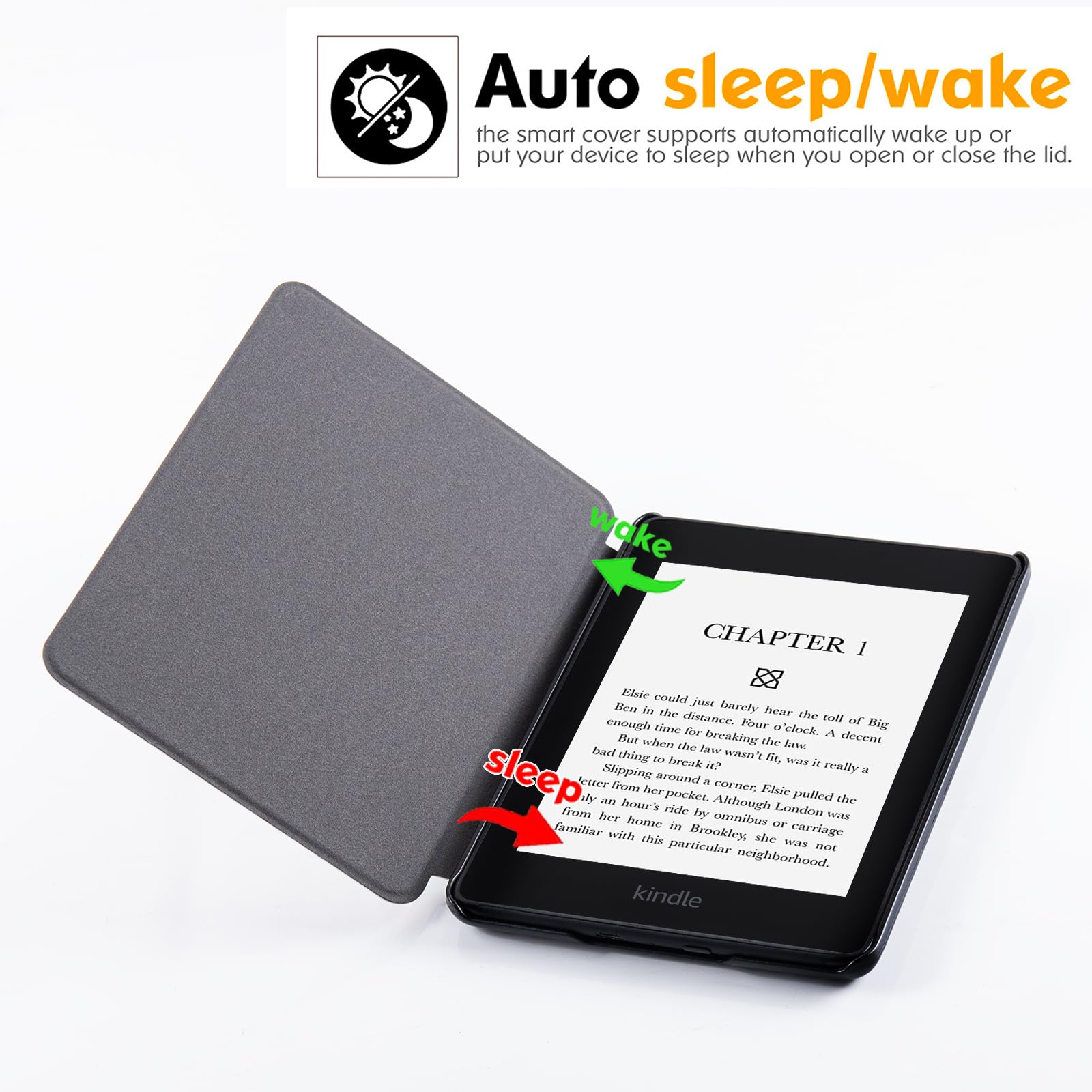 Étui fin pour Kindle Paperwhite 10e génération | avec mise en veille/réveil automatique | fin et léger | Coque arrière rigide | Housse de protection en cuir synthétique pour Paperwhite 2018