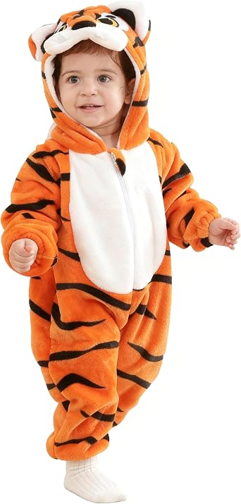 DarkCom Unisex Baby Tiger Costume Toddler Animal Onesie Hooded Romper | One Piece Pajamas, Jumpsuit, Halloween Cosplay for Baby Boy Girl