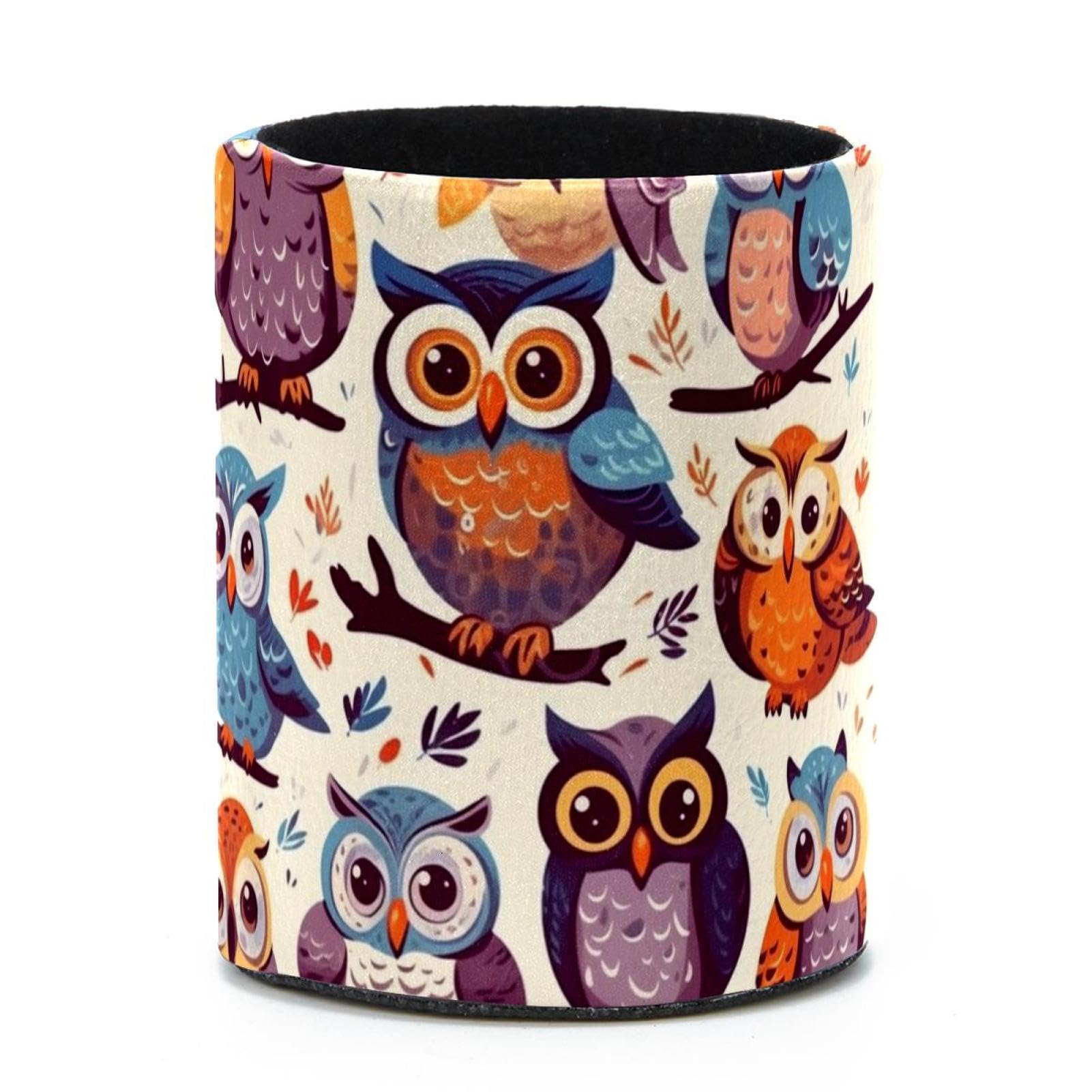 VAPOKF Round Pencil Holders for Desk, Cute Owls Pen Holders Pen Pot Makeup Brushes Storage Desktop Stationery Supplies Organiser for Home Office