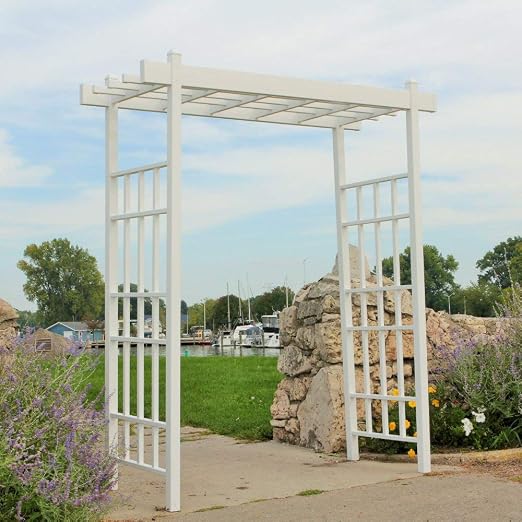 Dura-Trel 64 in. W x 85 in. H x 28 in. D White Vinyl PVC Providence Arbor 11178 - The Home Depot
