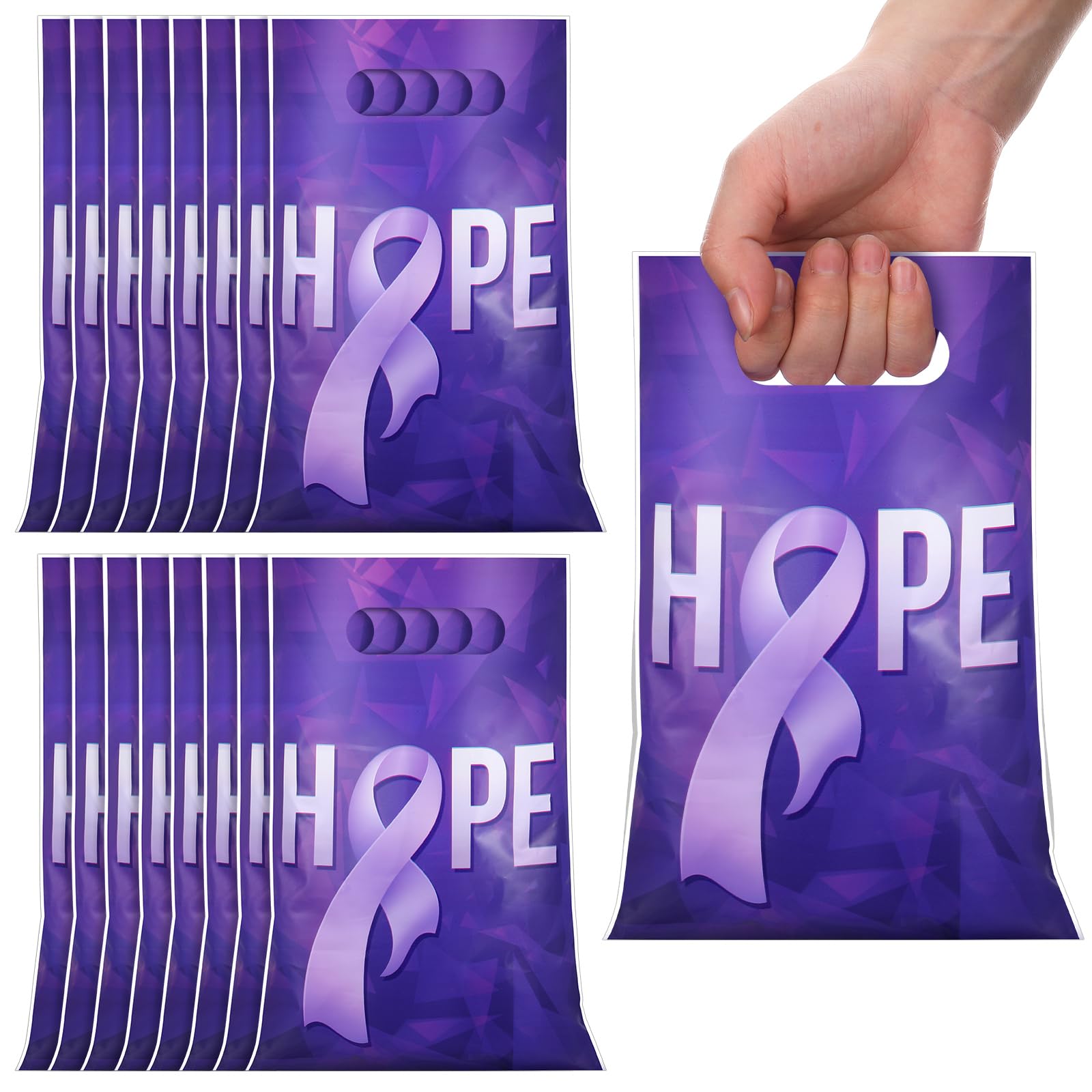 Panelee 100 Pcs Purple Ribbon Awareness Plastic Gift Bags with Handles