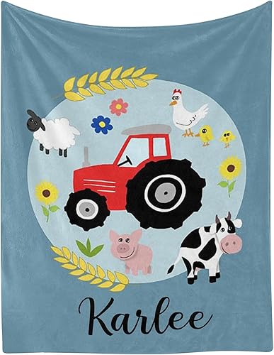 Miniatura 1 de Manta personalizada de tractor de animales de granja con nombre, manta de forro polar suave para hombres y mujeres, regalo de cumpleaños, boda, 50 x