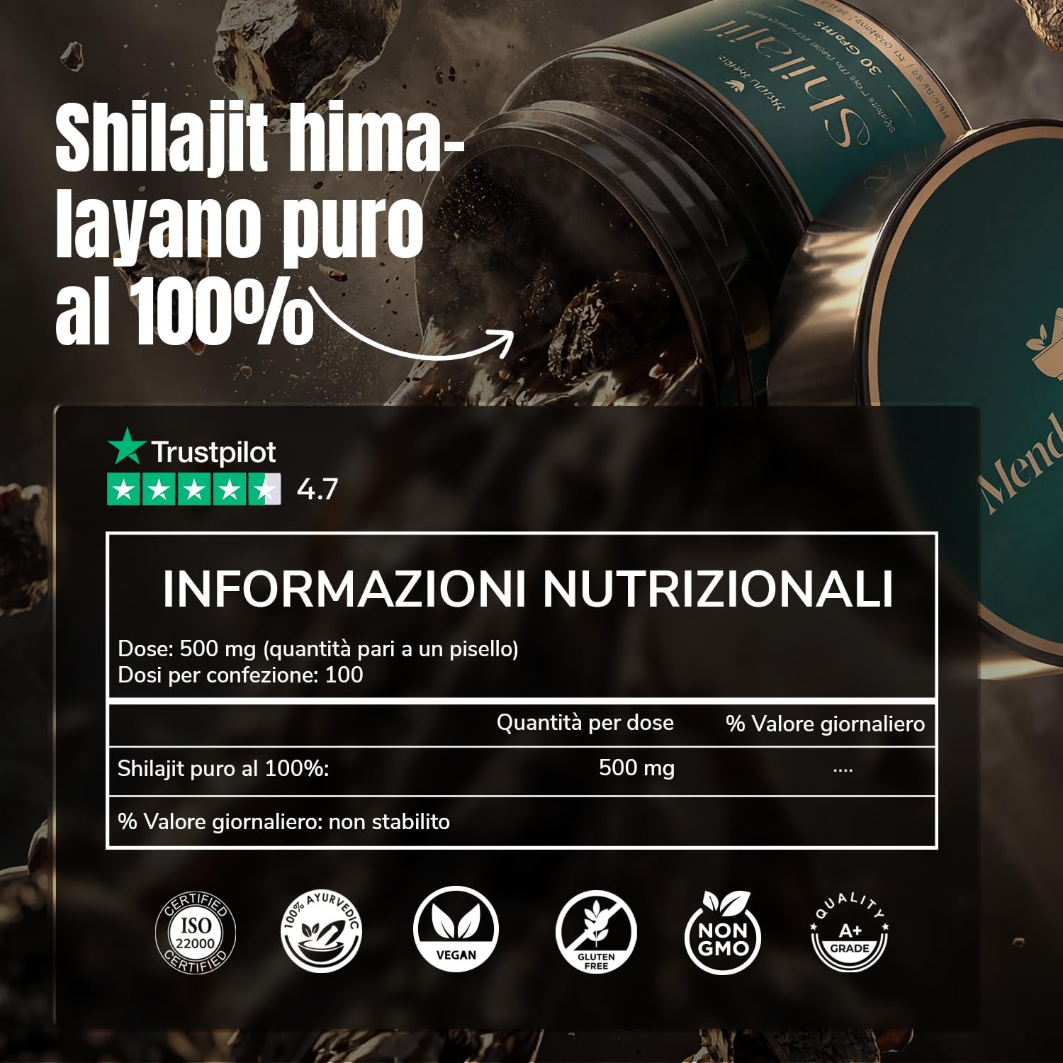 Himalayan Shilajit Resina Puro Originale 50 g | 100% Originale con Acido Fulvico e Acido Umico | Oltre 85 Minerali ed Oligoelementi | Vitalità ed Energia Naturale per Uomini