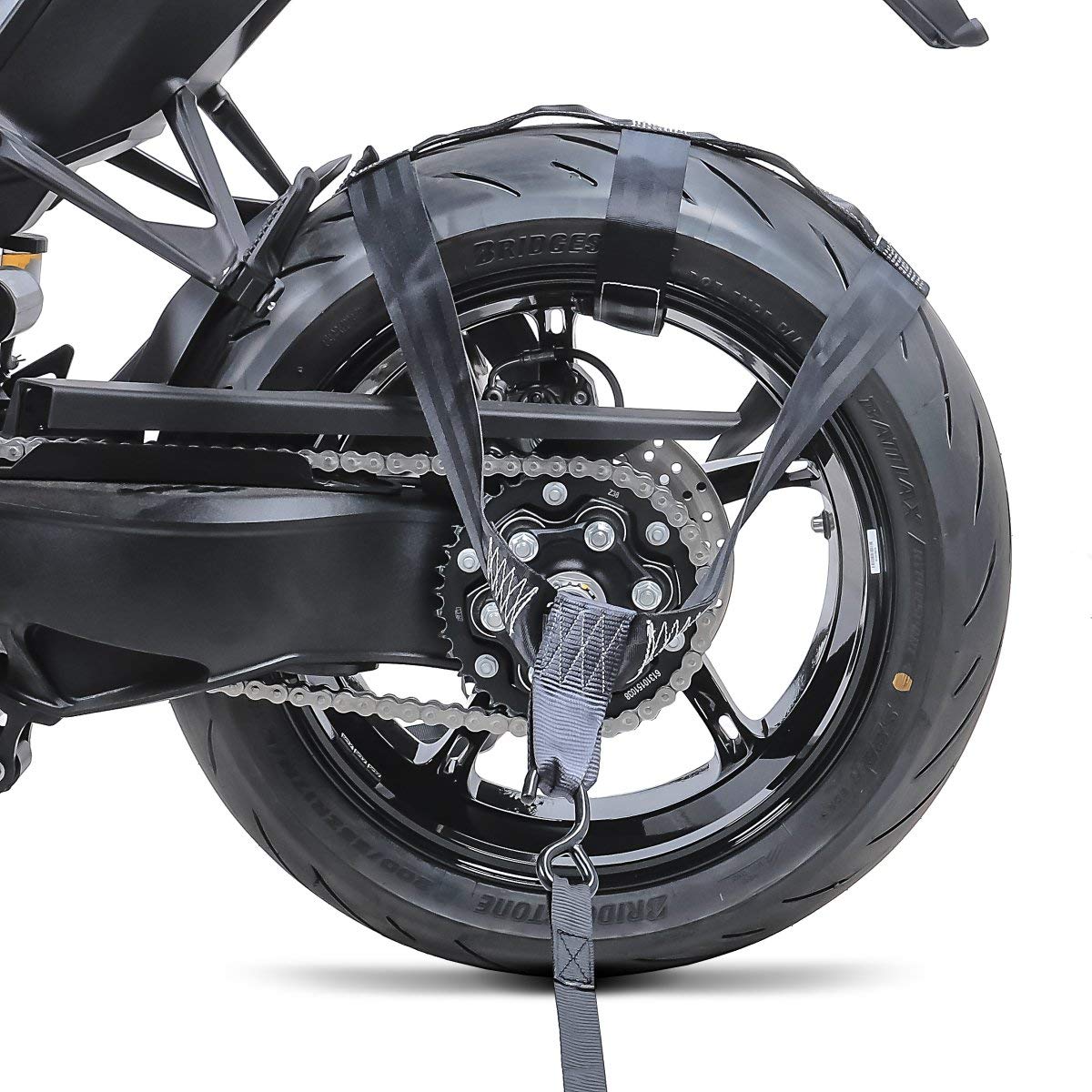 Hinterrad Zurrgurt mit 4X Ratschen-Spanngurten Set Abspanngurt Motorradtransport
