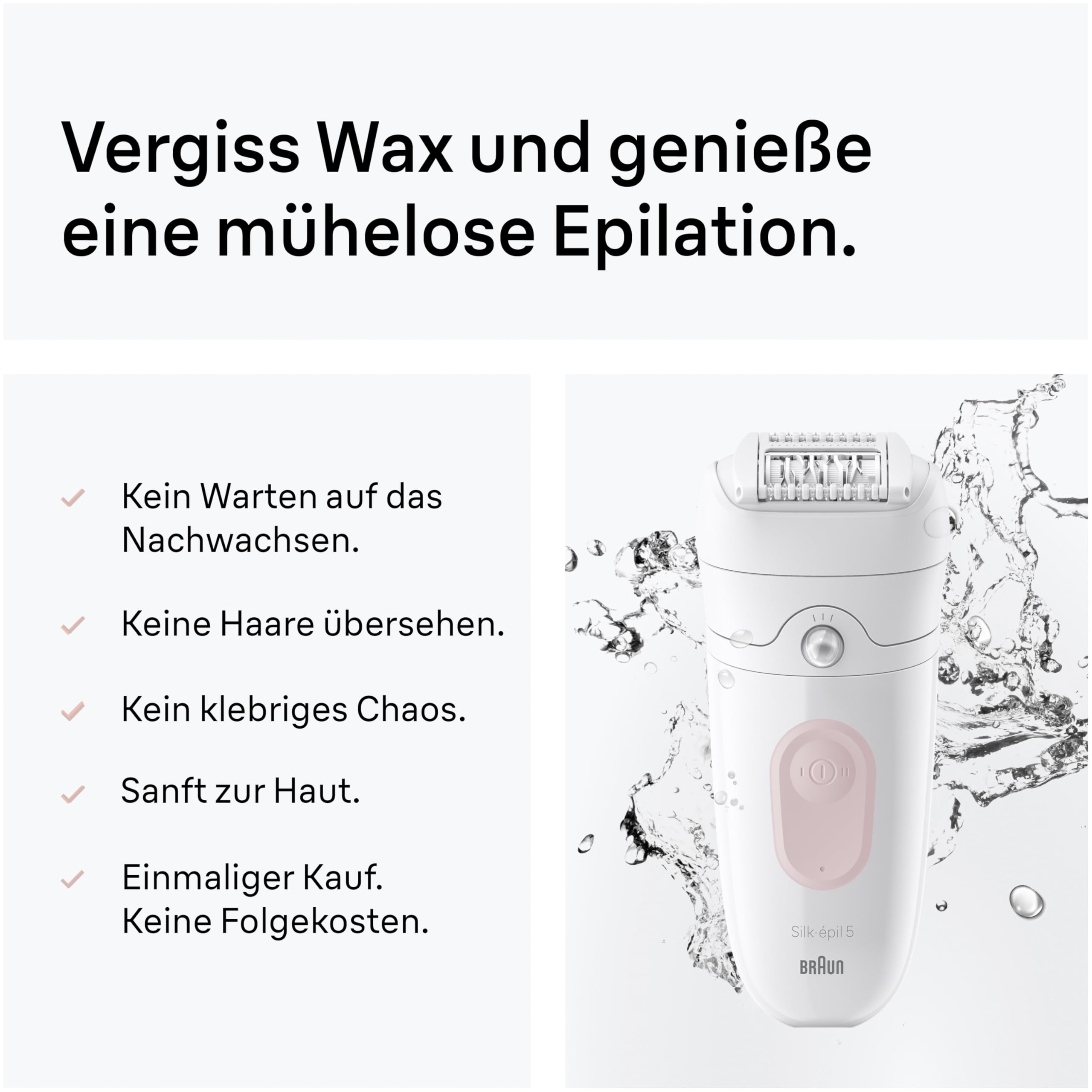 Braun Silk·épil 5 Epilierer Damen, Nass und Trocken, Wasserdicht, Inkl. Rasieraufsatz, Trimmeraufsatz, Peelingbürste, 5-060, Pink