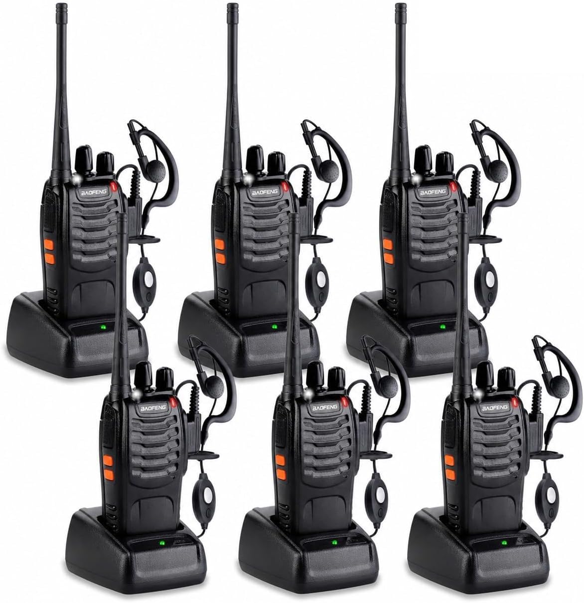 Baofeng Two Way Radios Long Range Walkie Talkies for Adults,16 Channel Handheld 2 Way Radio Rechargeable with Flashlight Li-ion Battery and Charger, 6 Pack