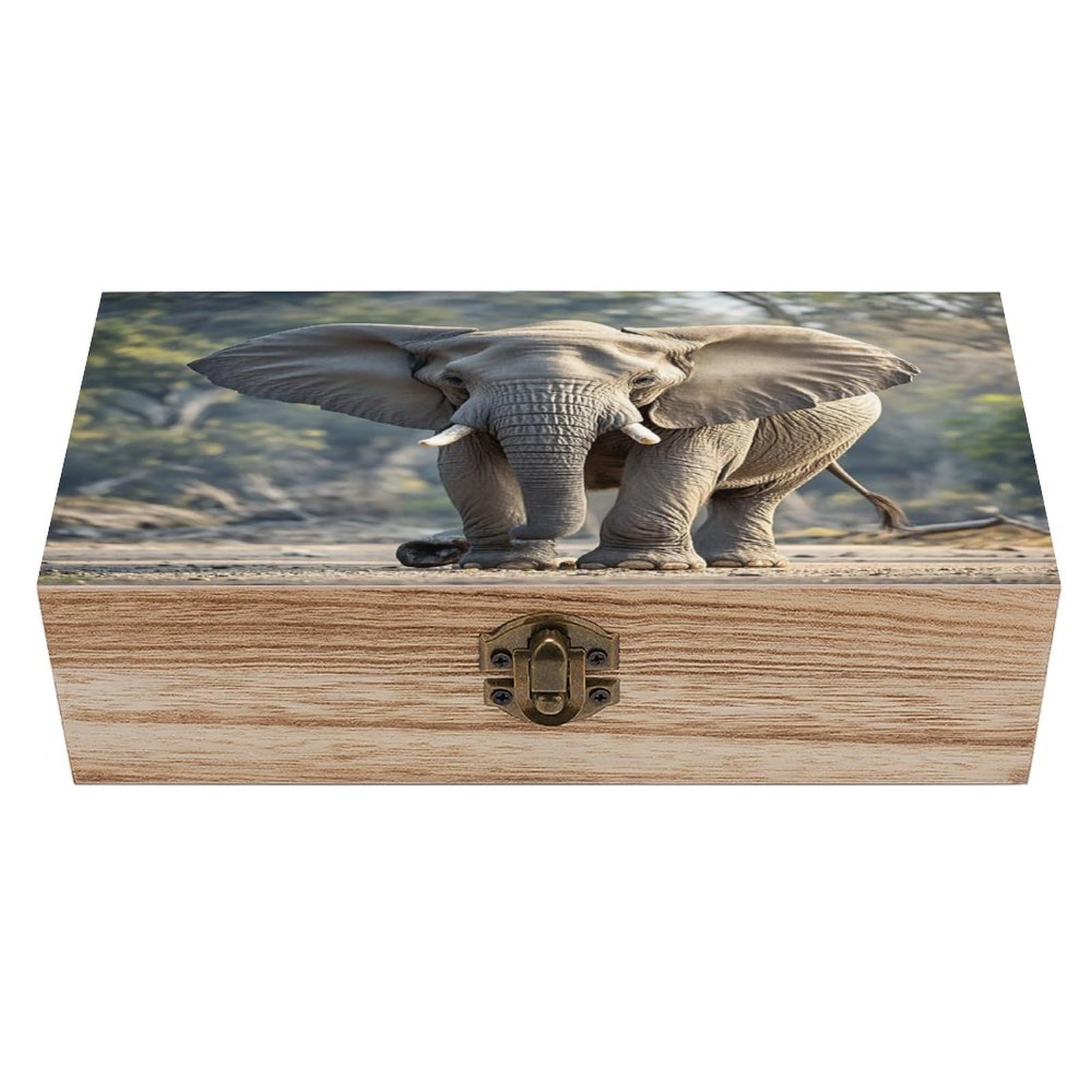 FekiLoot Elephant Wooden Box with Hinged Lid Vintage Storage Box Beautifully Keepsake Boxes Jewellery Organiser & Trinket Holder Unique Gift Ideas for Men & Women