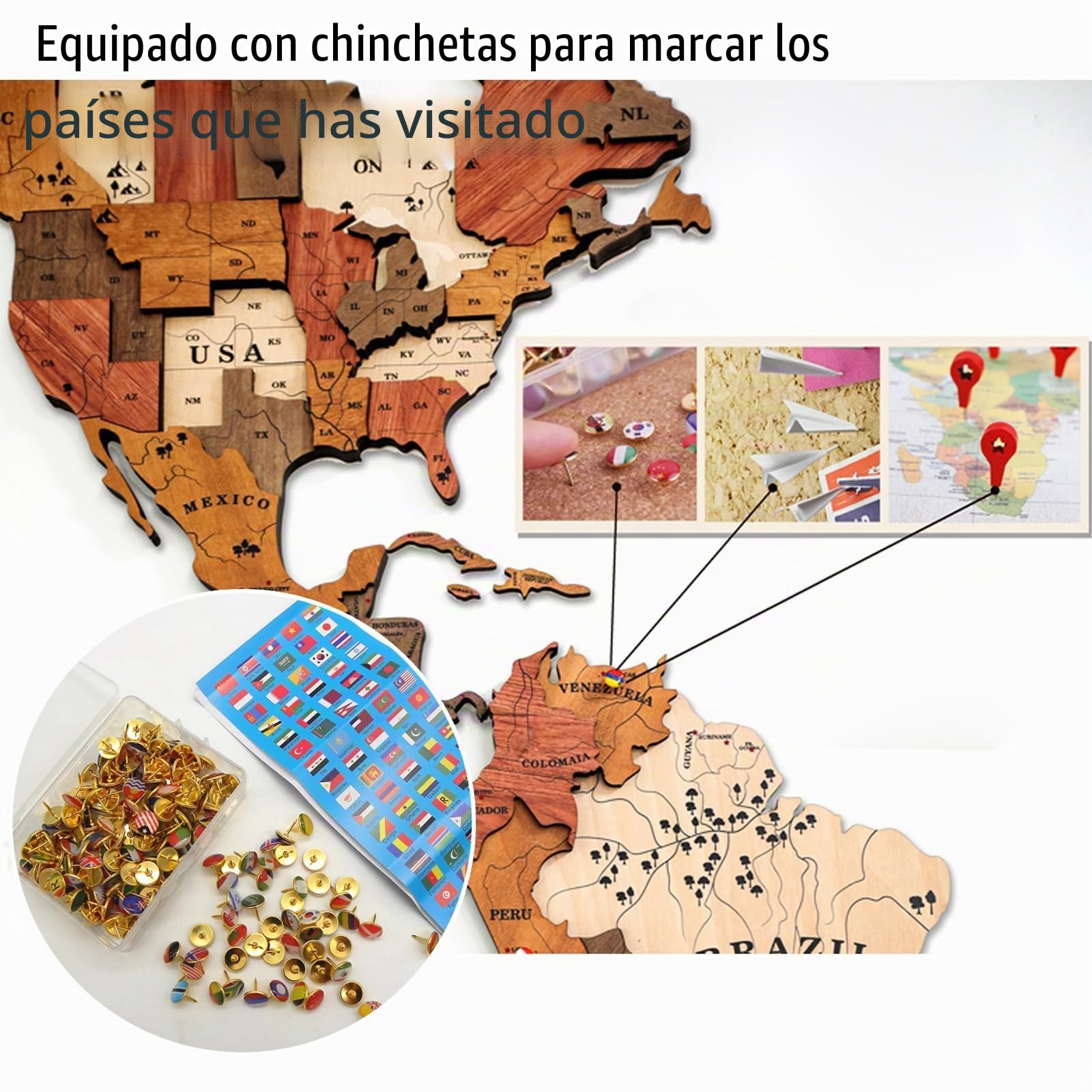 Mapa del mundo 3D de madera y acrílico LED para pared, tamaño extragrande,decoración artística de pared 3D, regalo de decoración moderna para el hogar, iluminación LED, decoración de pared(C,Small)