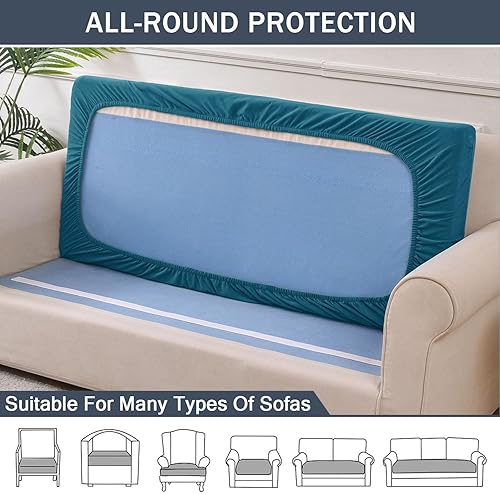 Miniatura 5 de Stretch Cushion Cover, Soft Velvet Plush Cushion Slipcovers Loveseat Sofa Covers Couch Seat Covers Furniture Protector with Elastic Bottom (Peacock