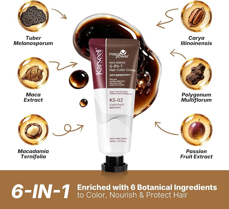 Karseell Hair Dye with Comb Applicator, Hair Color for Root Touch Up, Brown | 6-IN-1 Natural Plant Extract with Ammonia Free No Mix, 100 Percent Gray Coverage, for Men & Women, 80ml