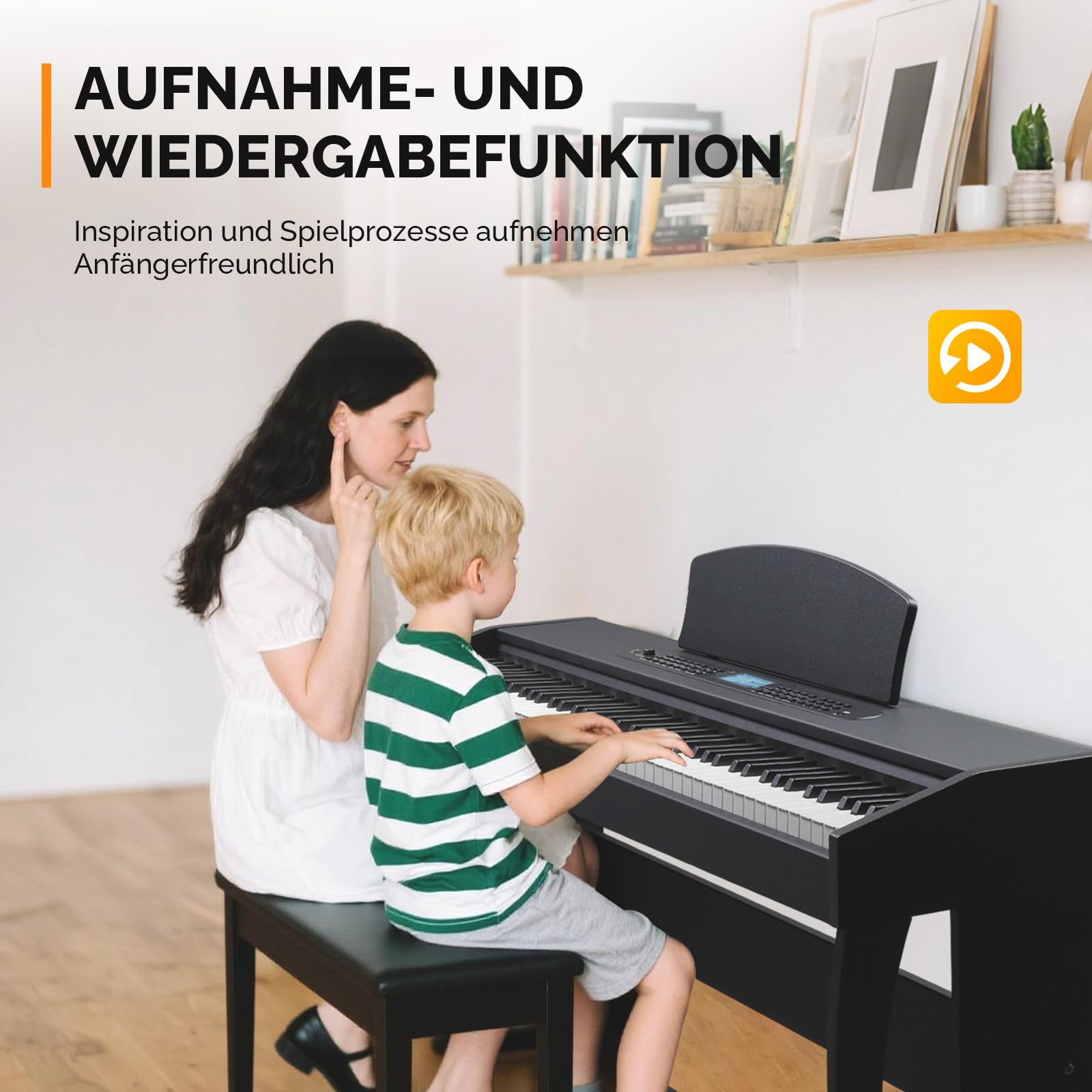 Bonnlo Digitalpiano mit 88 gewichteten Tasten, E-Piano Keyboard mit 3-Pedal-Einheit für Anfänger, MIDI-USB, Doppel-Bluetooth, LCD-Display, Stereolautsprechern, 800 Klänge und 200 Rhythmen, Schwarz