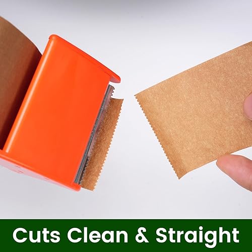 Miniatura 4 de ADHES - Cinta de papel kraft con dispensador, 2 pulgadas x 55 yardas x 3 rollos - Cinta de embalaje marrón ecológica, adhesivo fuerte, dispensador