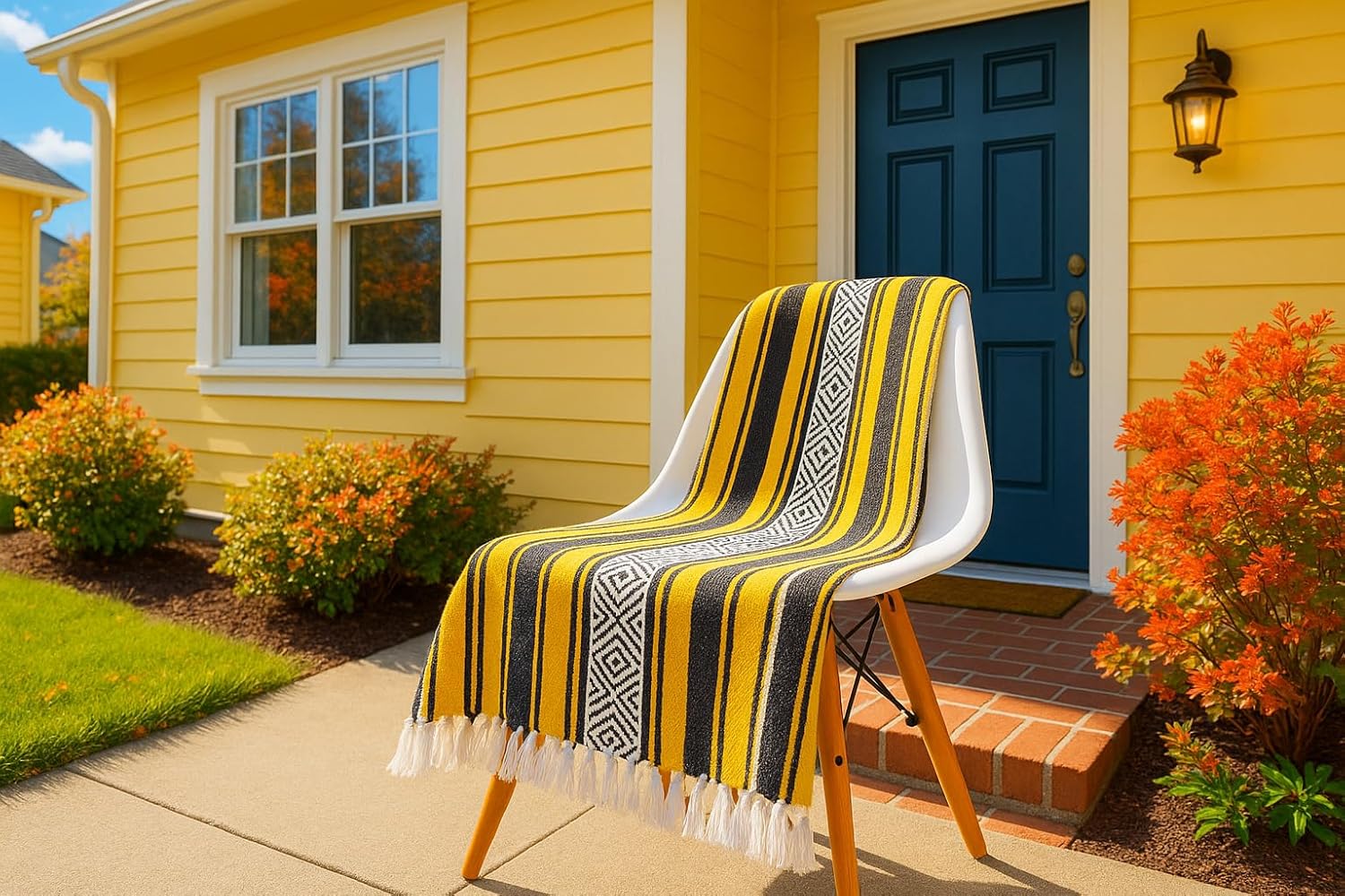 Airooglee Large Mexican Blanket - Perfect as Yoga Blanket, Outdoor Beach Serape Picnic Camping Woven Blanket, Boho Home Décor - Yellow