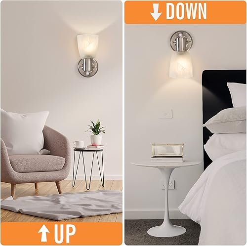 Miniatura 3 de Juego de 2 apliques de pared, luces de tocador de níquel cepillado para baño, lámparas de pared modernas con interruptor giratorio, luz de montaje