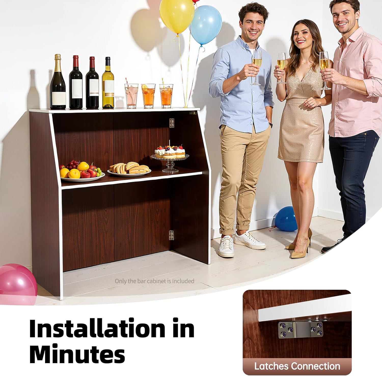 Portable Folding Event Bar, Mobile Laminate Folding Bar for Parties, 47.75x19.5x42.75in 2-Tiers Freestanding Event Bar with Practical Latches, Space-Saving, Edge Banding, Brown