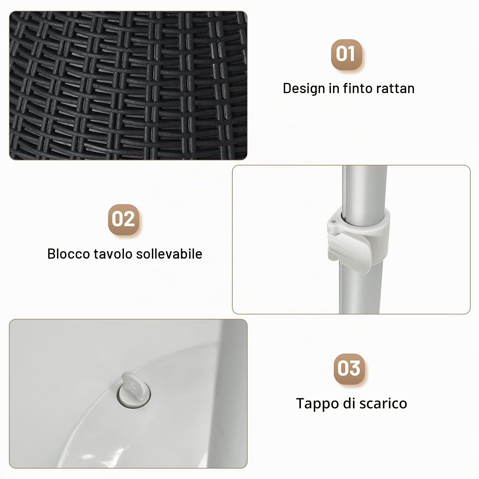 GYMAX Tavolino Frigo 30L, Secchiello Ghiaccio con Valvola di Scarico e Coperchio, Tavolo Portaghiaccio in Effetto Rattan Resistente alle Intemperie, per Feste in Piscina e Barbecue (Nero)