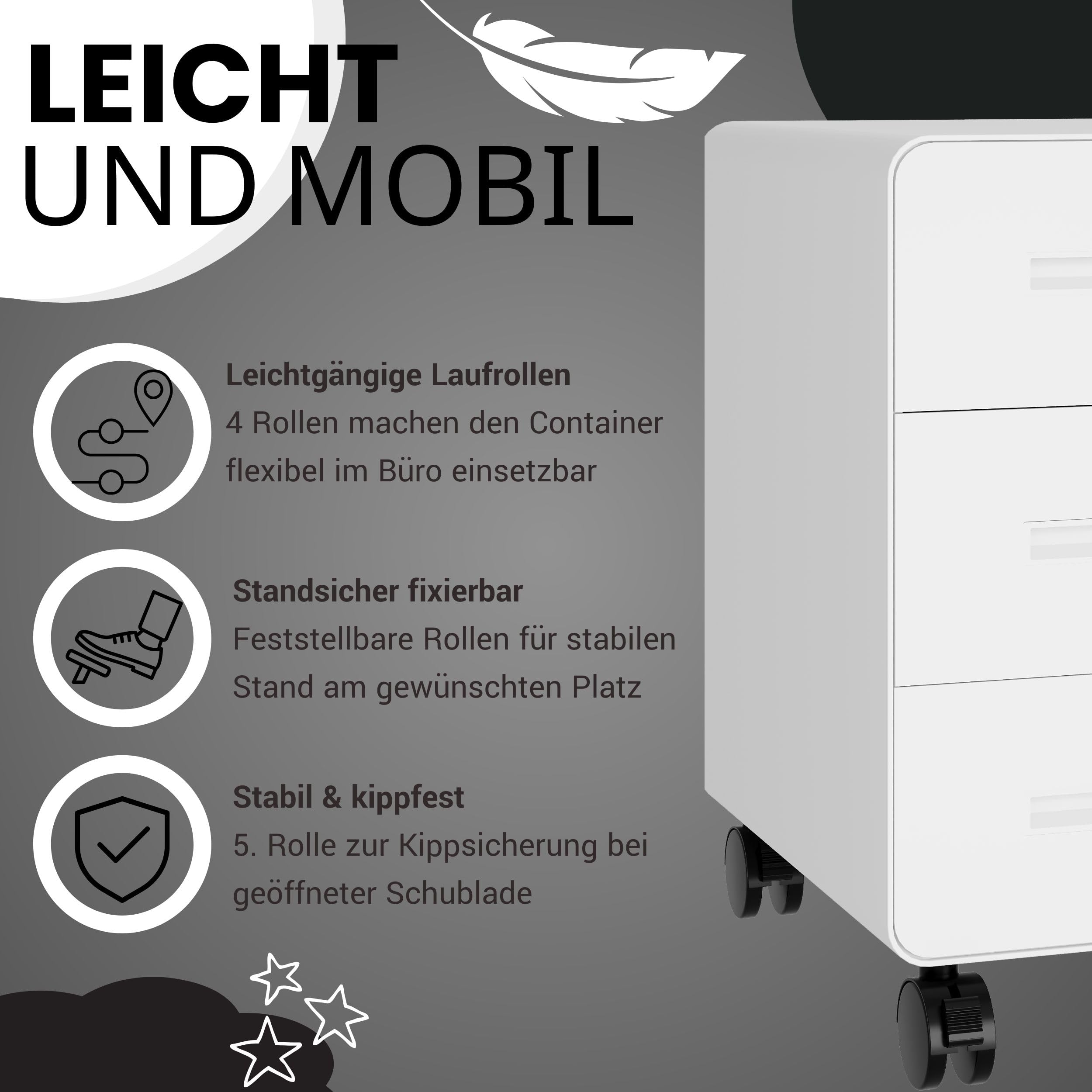 Bisley EasyRoll Rollcontainer mit 3 Schubladen, Container abschließbar aus Metall in schwarz - Rollwagen für's Büro als Schreibtisch Unterschrank, Bürocontainer od. Schreibtischcontainer