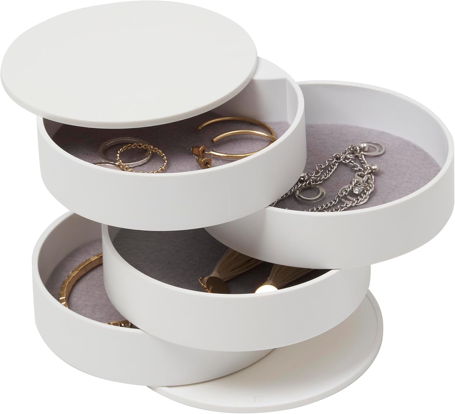 YAMAZAKI Home Tower Rotating Jewelry Organizer, 4-Tier Storage Box, Stacked Accessory Trays - Abs Plastic