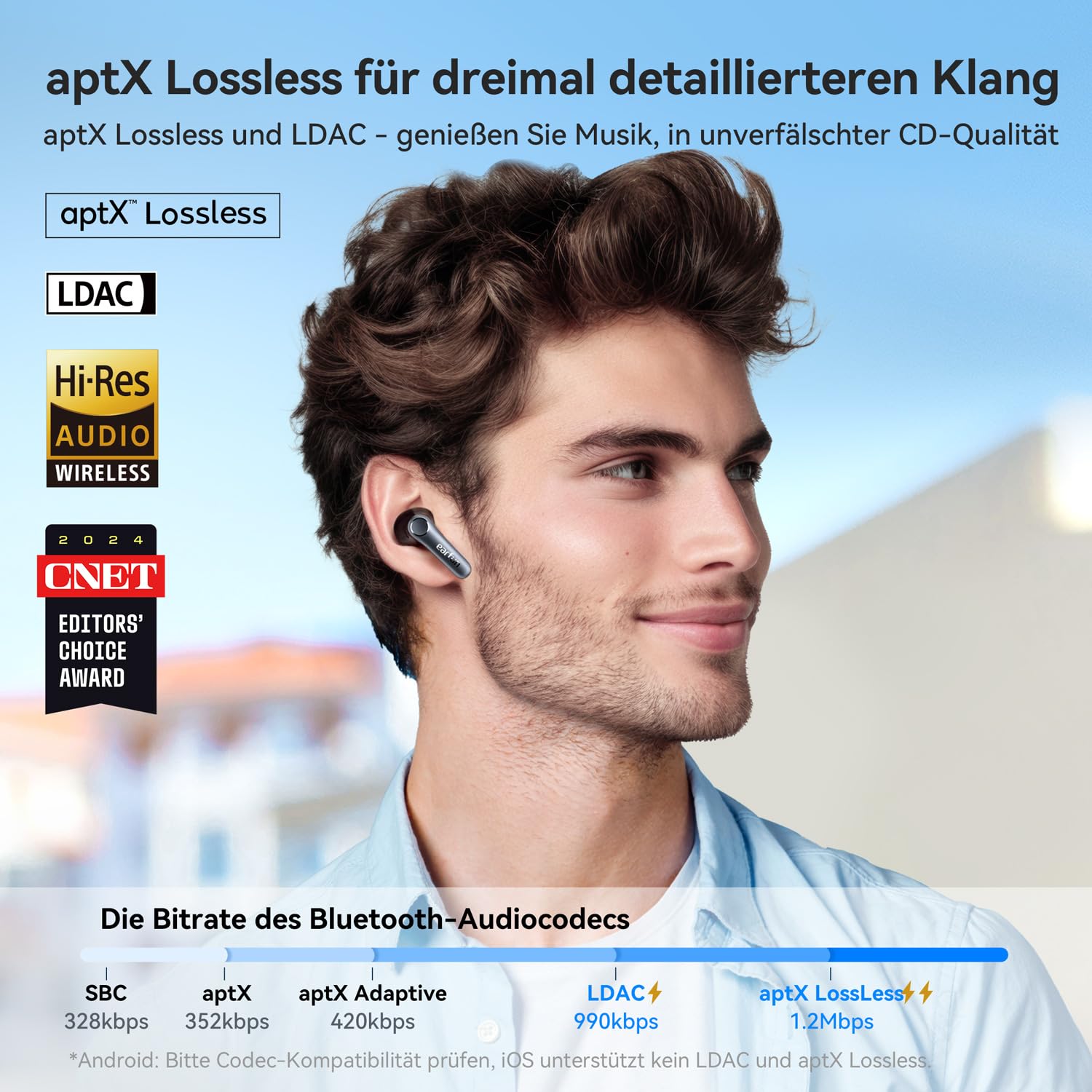 EarFun Air Pro 4 Bluetooth Kopfhörer mit Adaptive Hybride Geräuschunterdrückung, aptX Lossless, Hi-Res Audio, LDAC, 6 Mikrofone cVc 8.0 KI Anrufe, 52H Akku, Multipoint, Bluetooth 5.4, In-Ear Detection