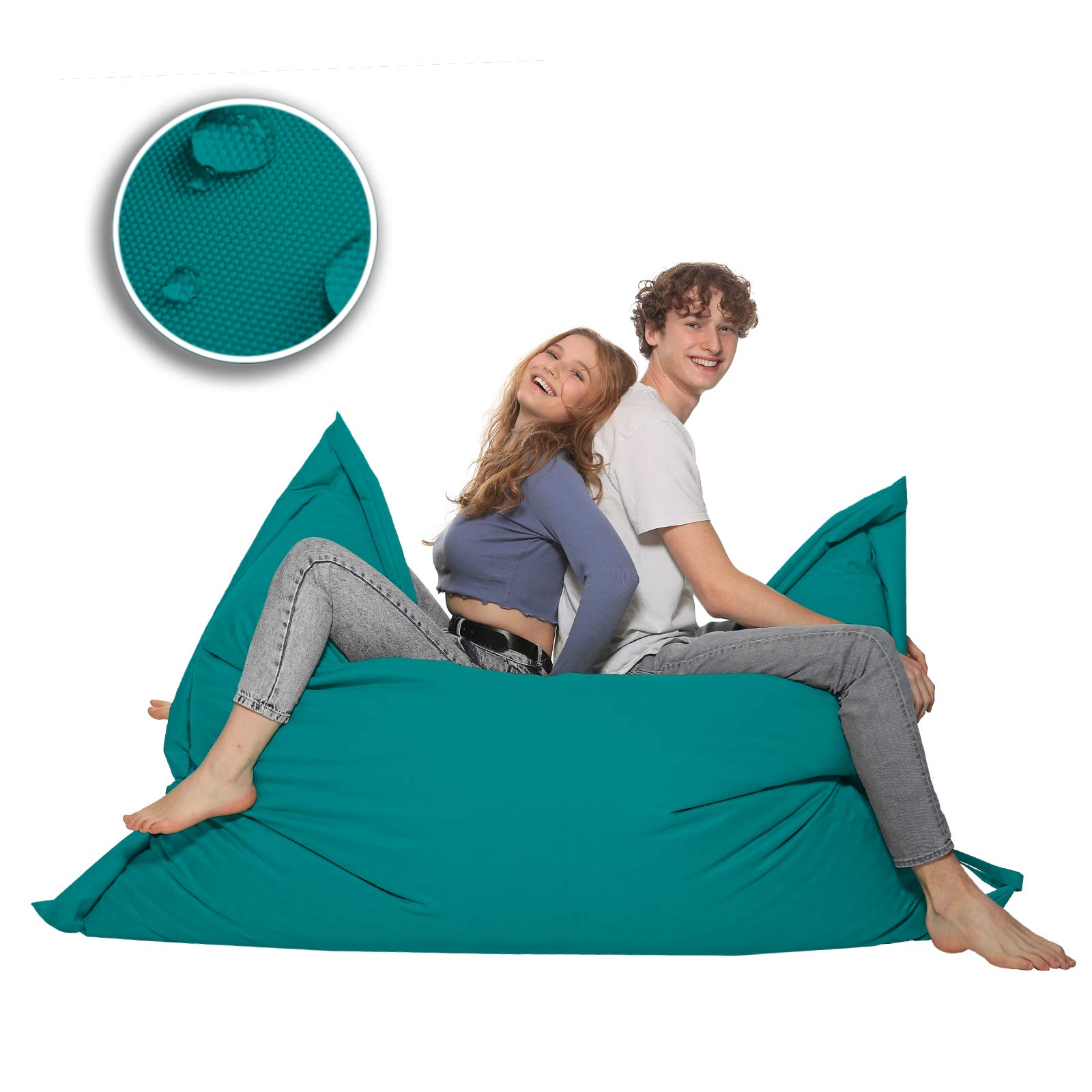 Fonctions du Pouf 2 en 1 Pouf géant pour Adultes et Enfants - Jeux et détente - Intérieur et extérieur Parce qu'il est imperméable - avec Perles EPS, Couleur:Turquoise, Taille:100x145 CM
