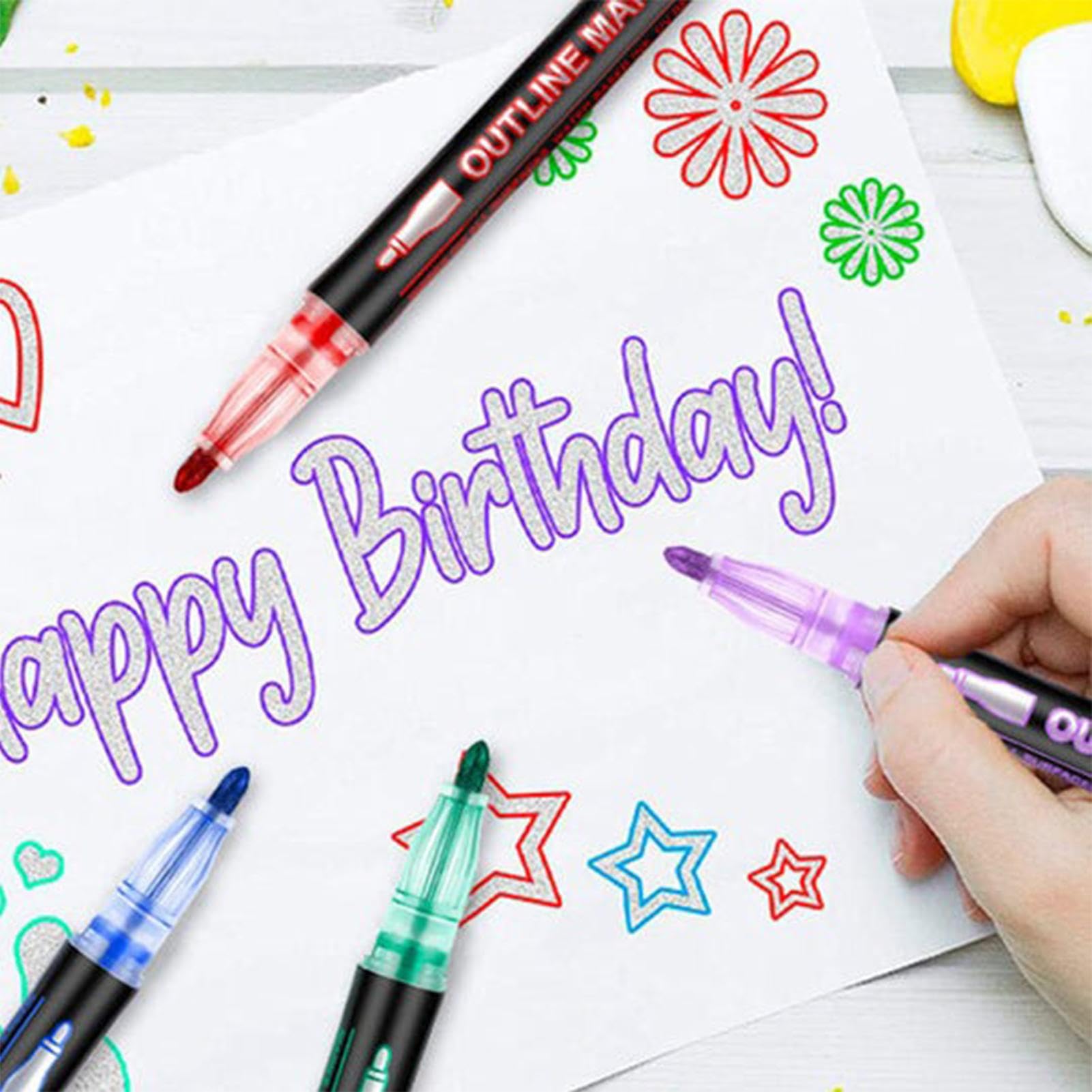 Penne Per Contorni Pennarelli Glitter, Penne Scintillanti, Penne per Doodle | Linee Doppie per Disegnare, Doodle, Scrapbooking, Biglietti di Auguri, Compleanno, Natale, Creatività Bambini