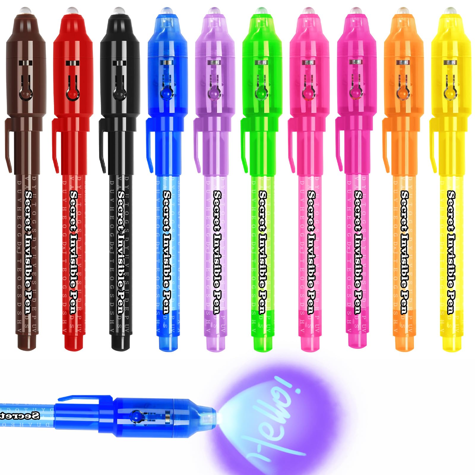 Invisible Ink Pens for Kids,10 Colour Spy Pens with UV Light